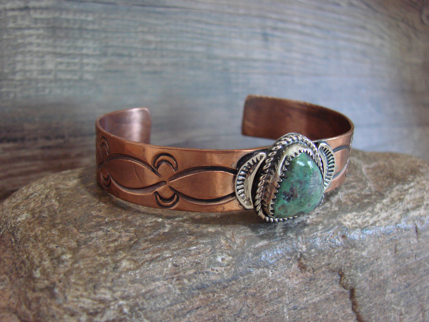 Native American Copper & Turquoise Bracelet by Cleveland