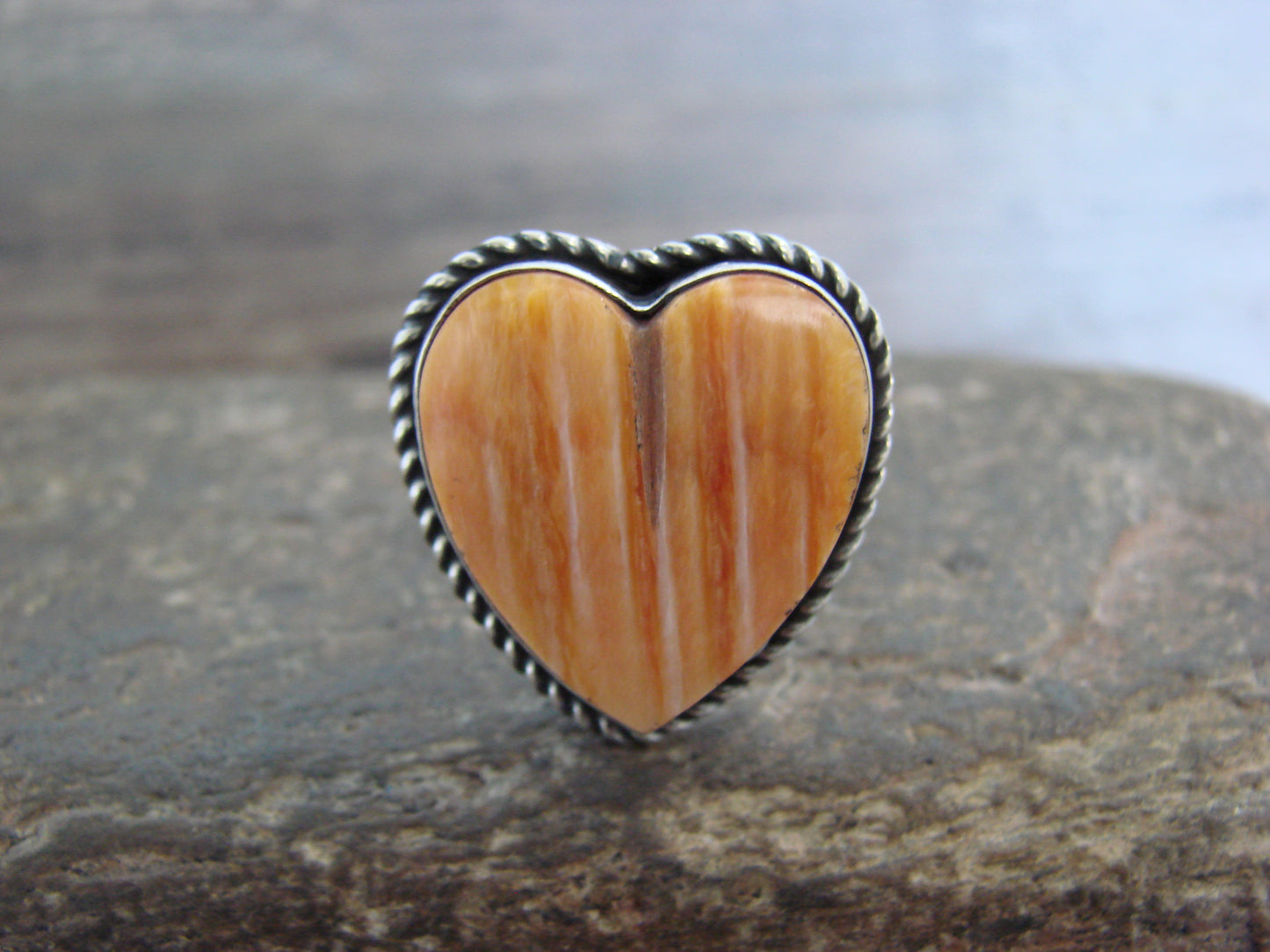 Adjustable Native American Sterling Silver & Spiny Oyster Heart Ring by Enditto