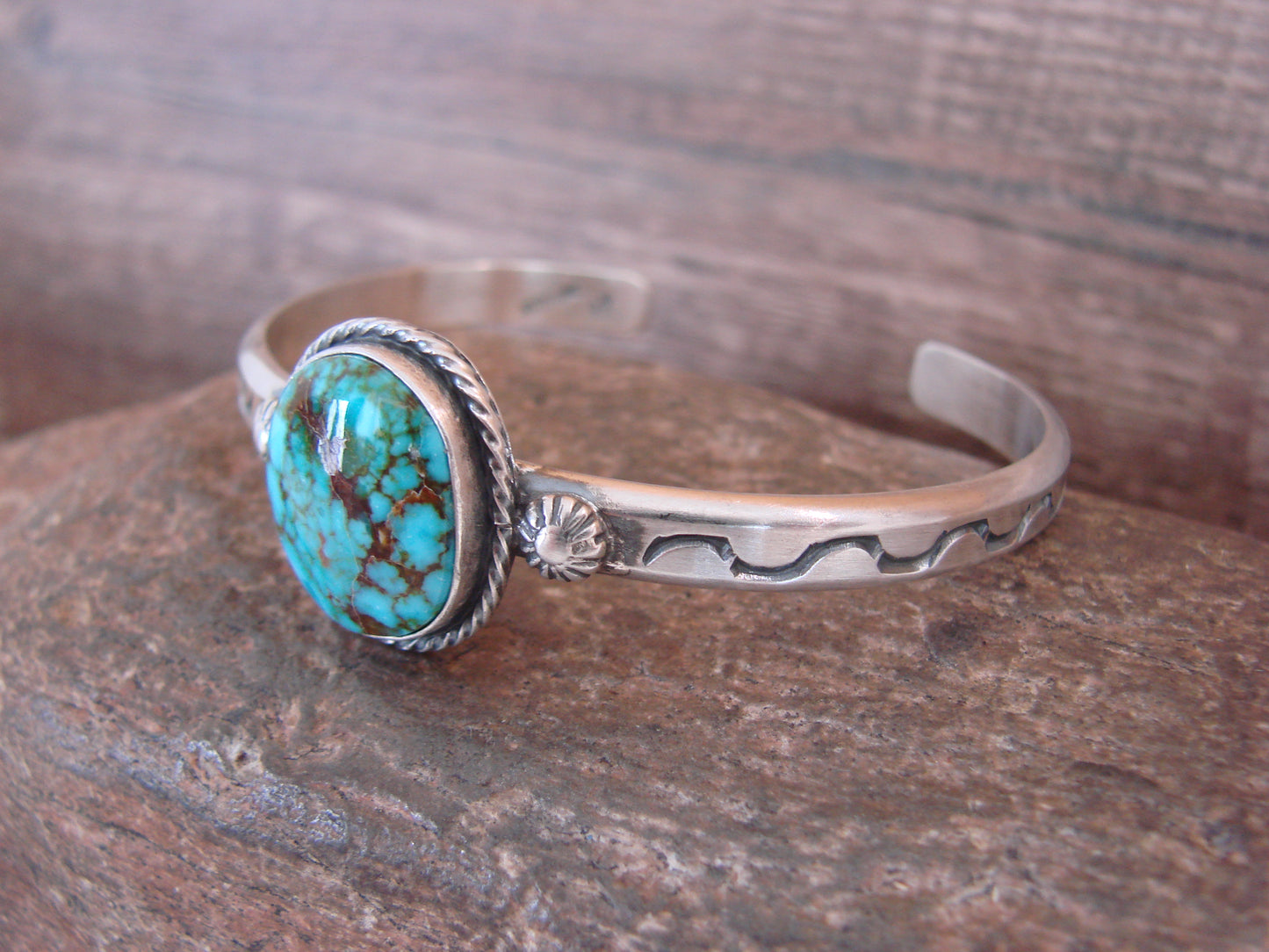 Native American Sterling Silver & Sonoran Turquoise Bracelet Signed SY