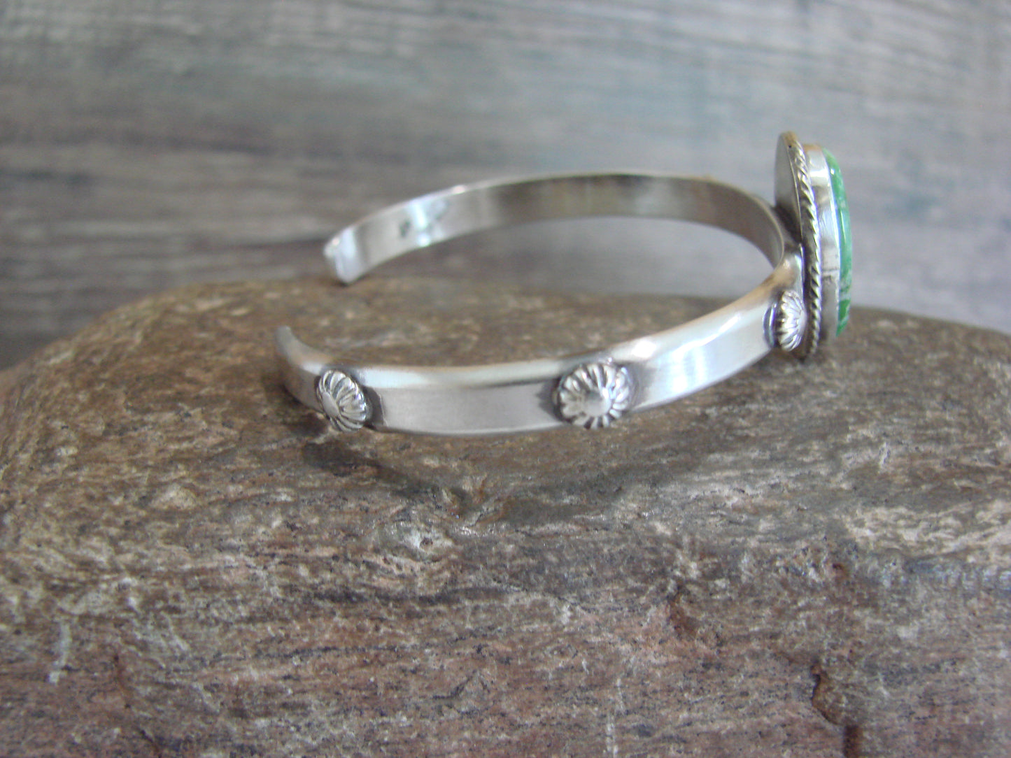 Native American Sterling Silver & Sonoran Turquoise Bracelet Signed SY