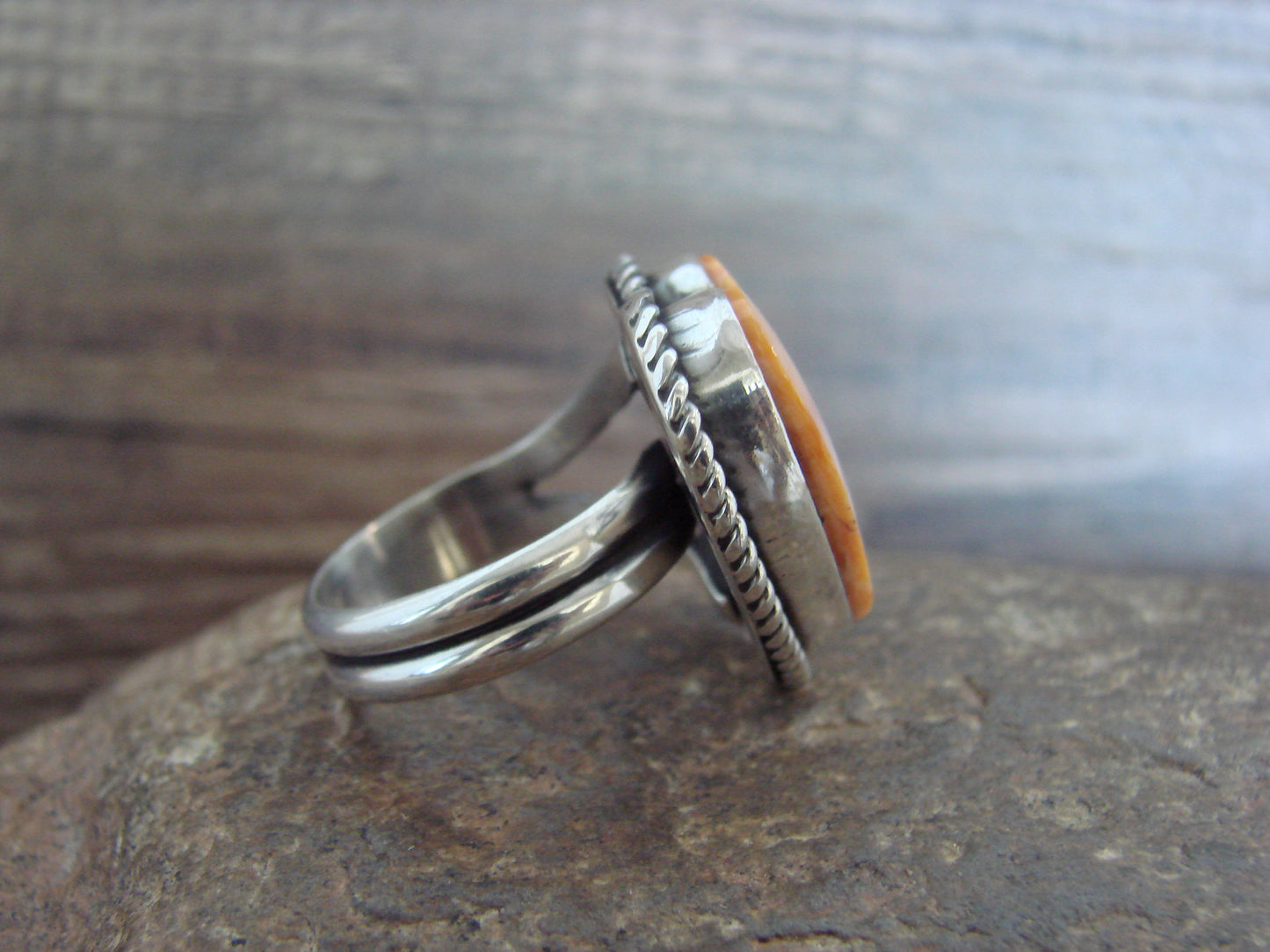 Adjustable Native American Sterling Silver & Spiny Oyster Heart Ring by Enditto
