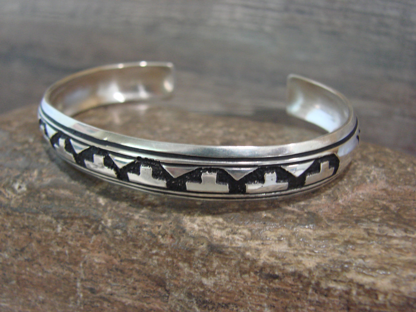 Native American Sterling Silver 3/8" Petroglyph Bracelet by Singer