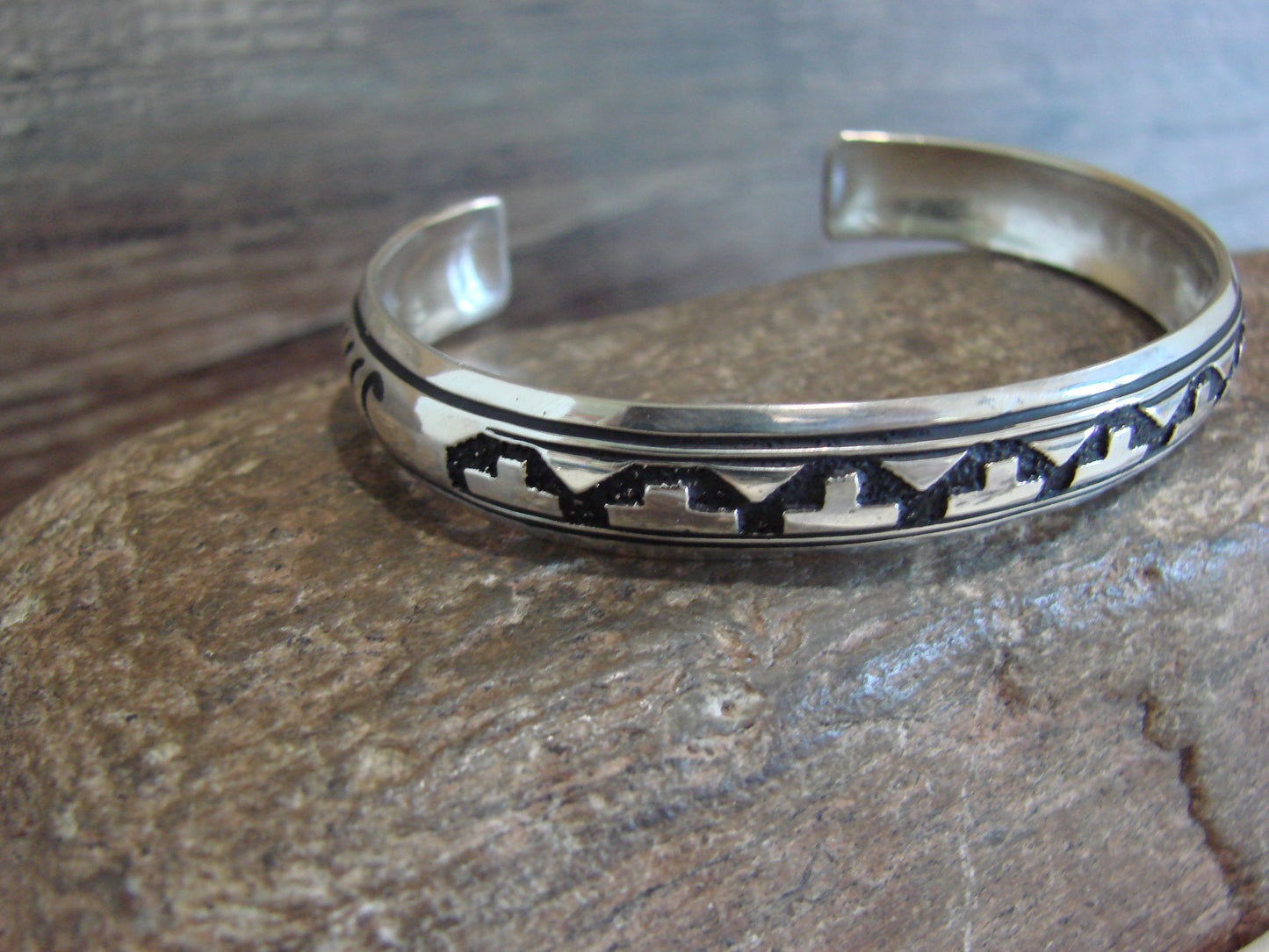 Native American Sterling Silver 3/8" Petroglyph Bracelet by Singer