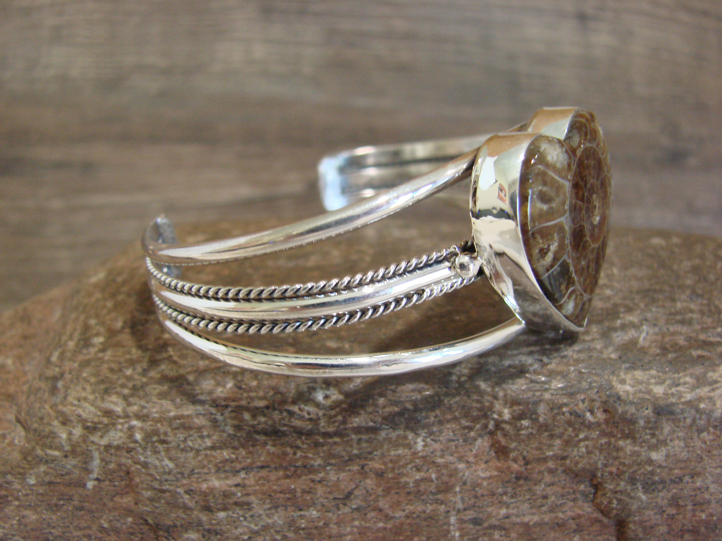 Native American Sterling Silver Moroccan Ammonite Heart Bracelet by Benally
