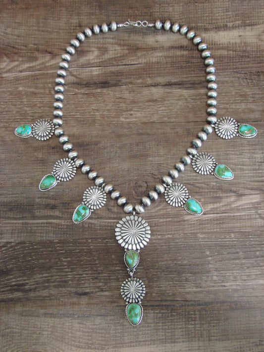 Native American 21" Sterling Silver & Sonoran Turquoise Necklace by Gordon