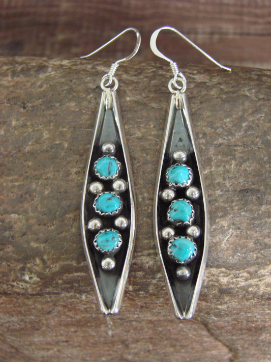 Native American Sterling Silver & Turquoise Row Dangle Earrings by Largo
