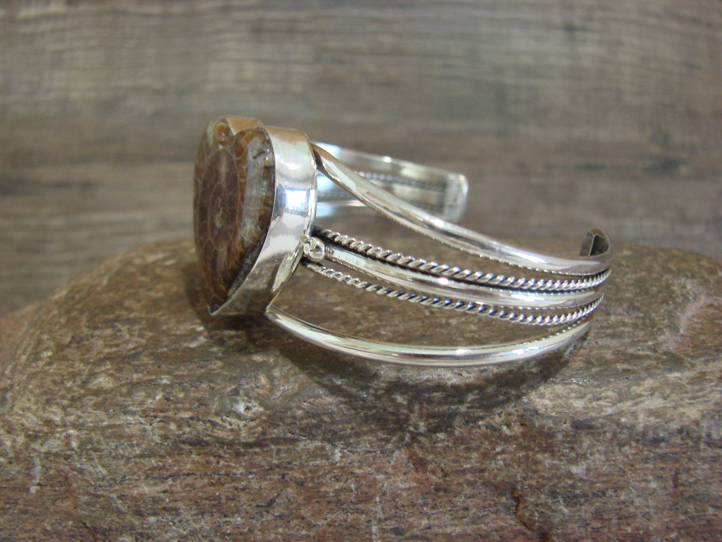 Native American Sterling Silver Moroccan Ammonite Heart Bracelet by Benally