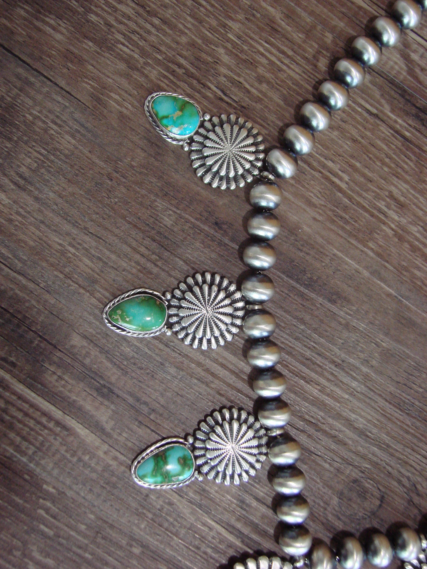 Native American 21" Sterling Silver & Sonoran Turquoise Necklace by Gordon