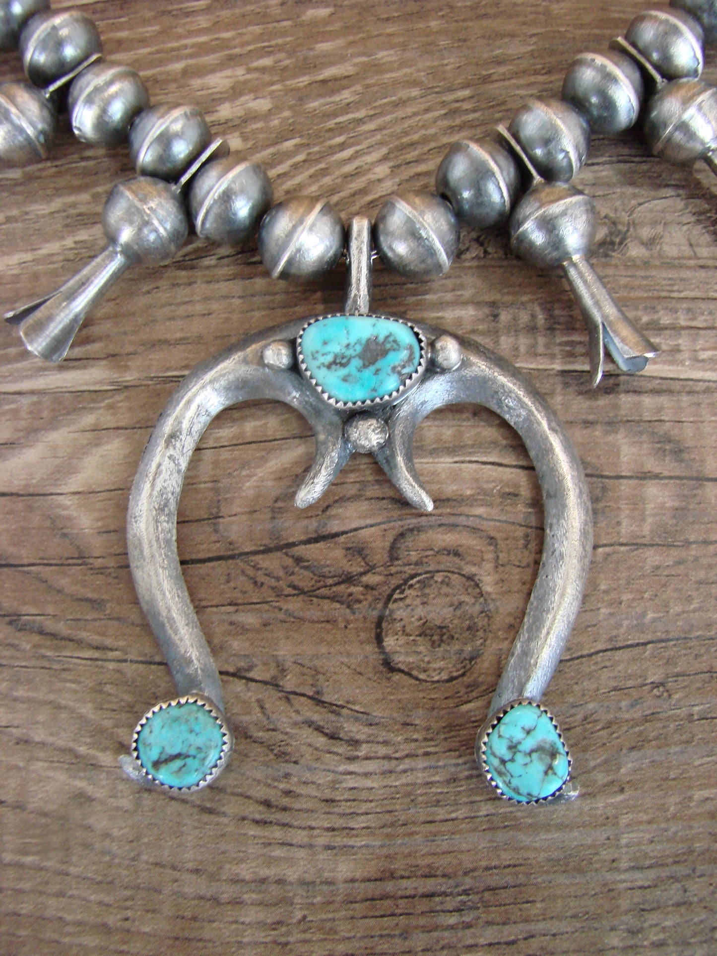 Native American Sterling Silver & Turquoise Squash Blossom Necklace Set by Martin