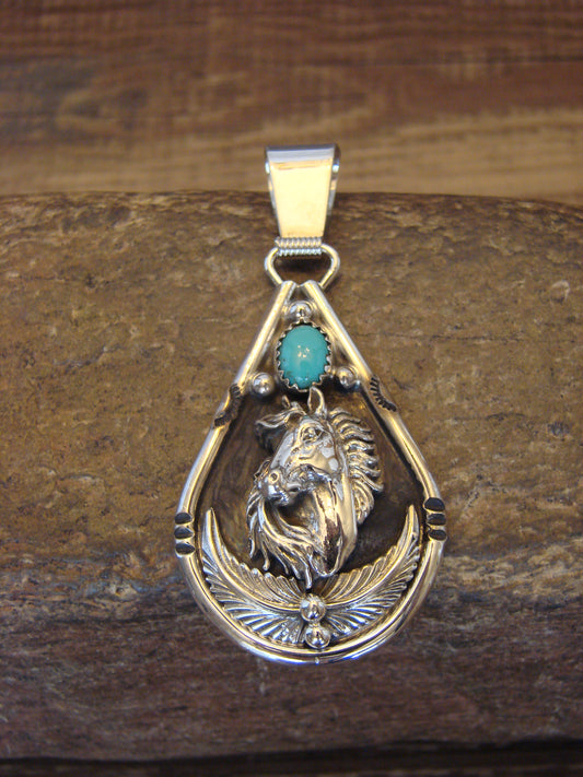 Native American Sterling Silver & Turquoise Horse Pendant - Morgan