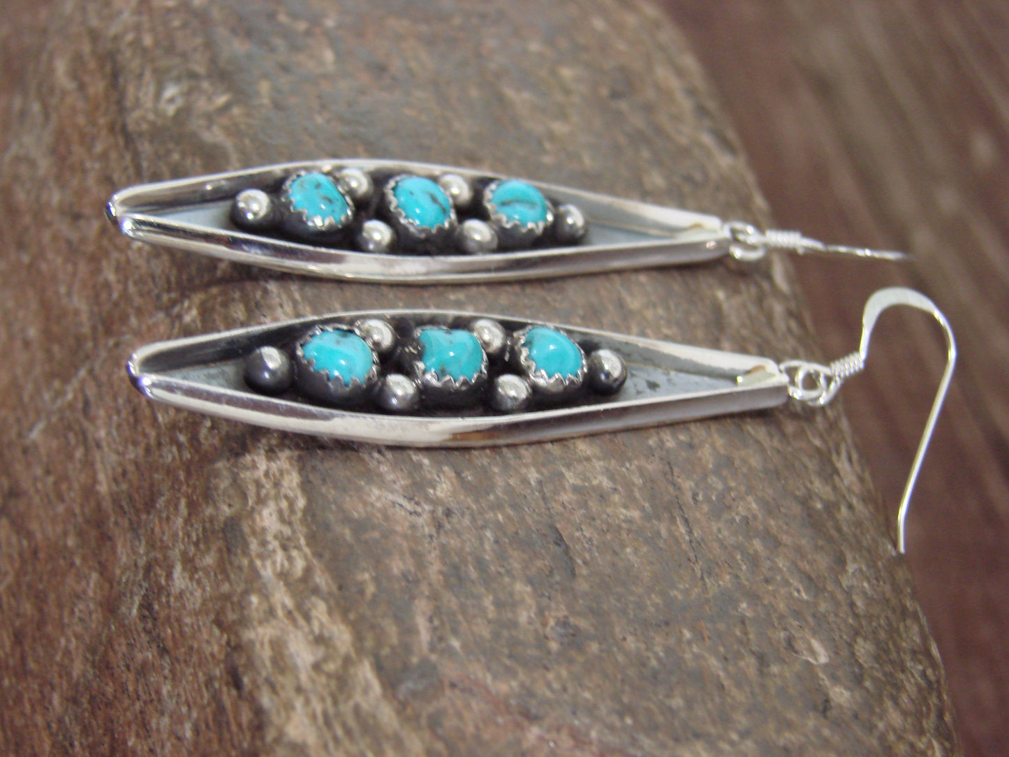 Native American Sterling Silver & Turquoise Row Dangle Earrings by Largo