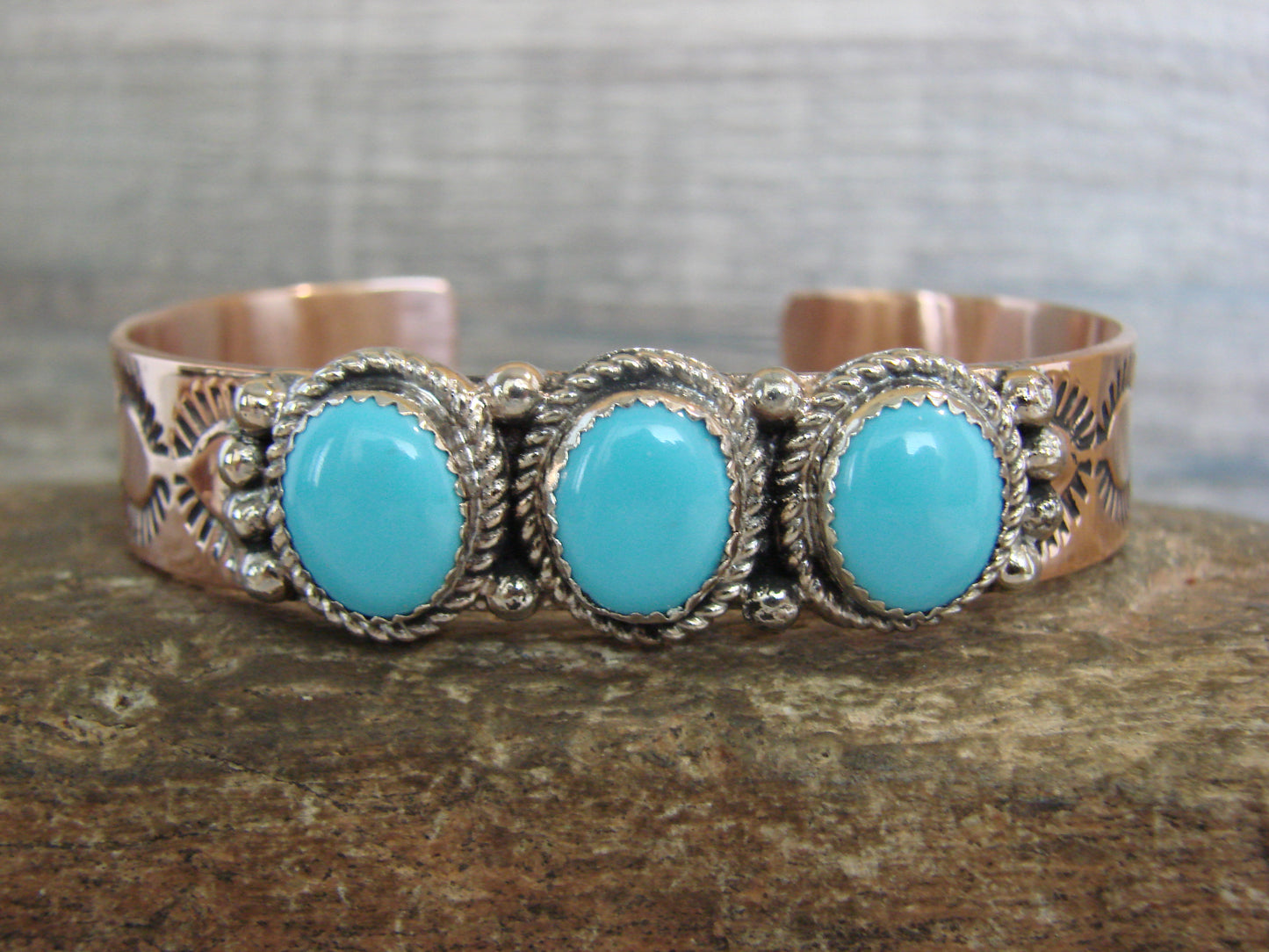 Native American Copper & Turquoise Bracelet by Cleveland