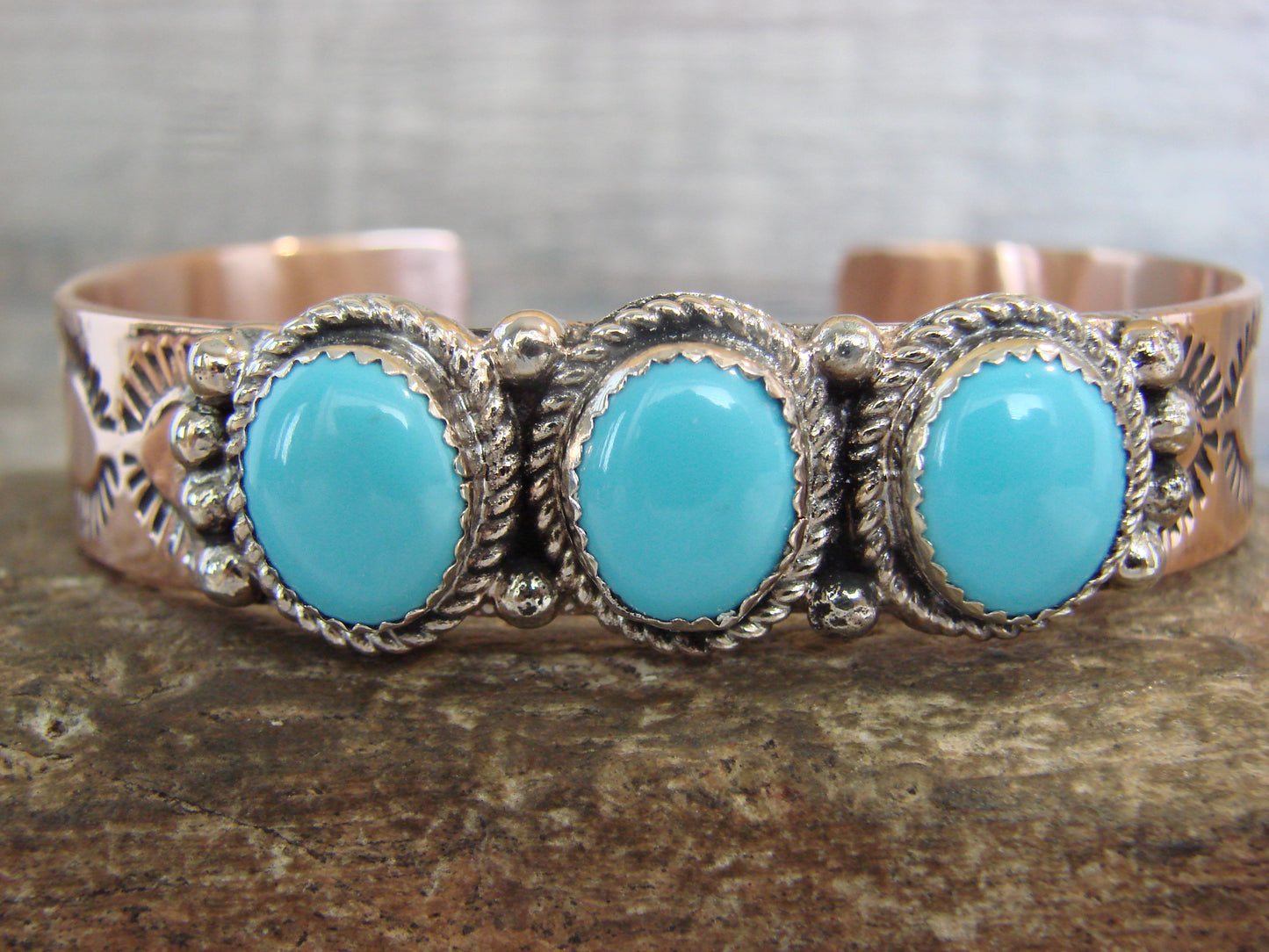 Native American Copper & Turquoise Bracelet by Cleveland