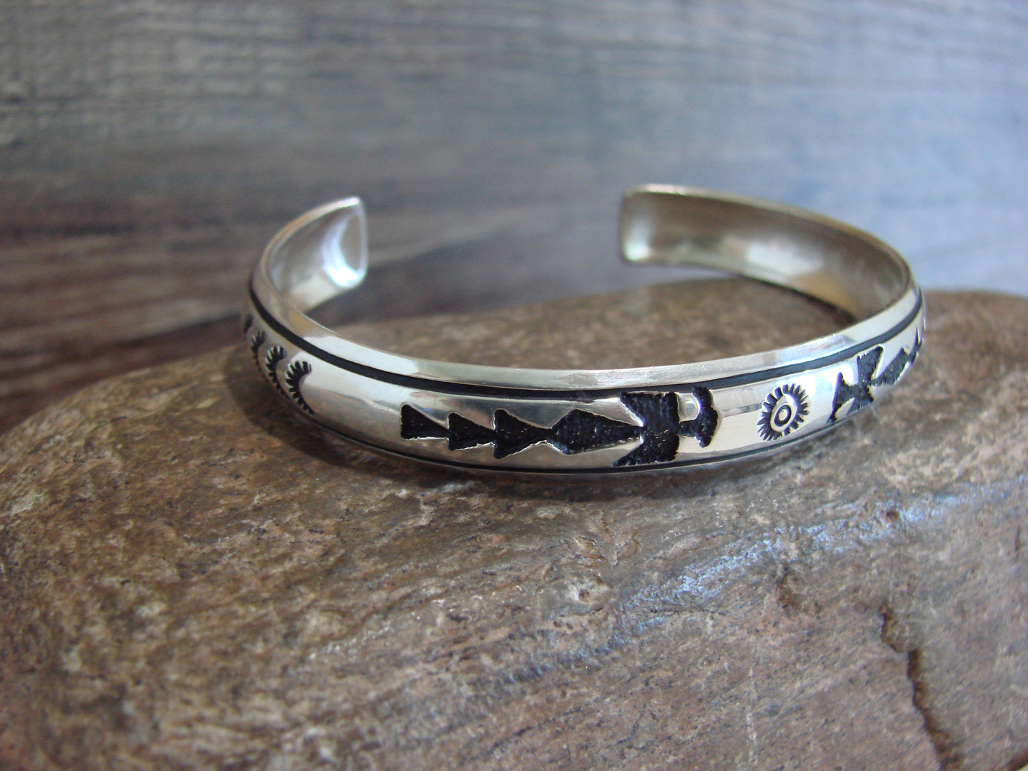 Native American Sterling Silver 3/8" Petroglyph Bracelet by Singer