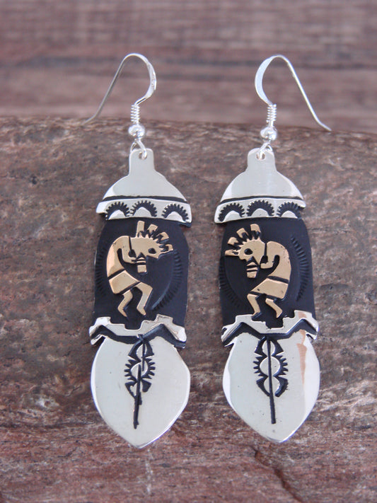 Native American Sterling Silver & Gold Fill Kokopelli Dangle Earrings - Singer