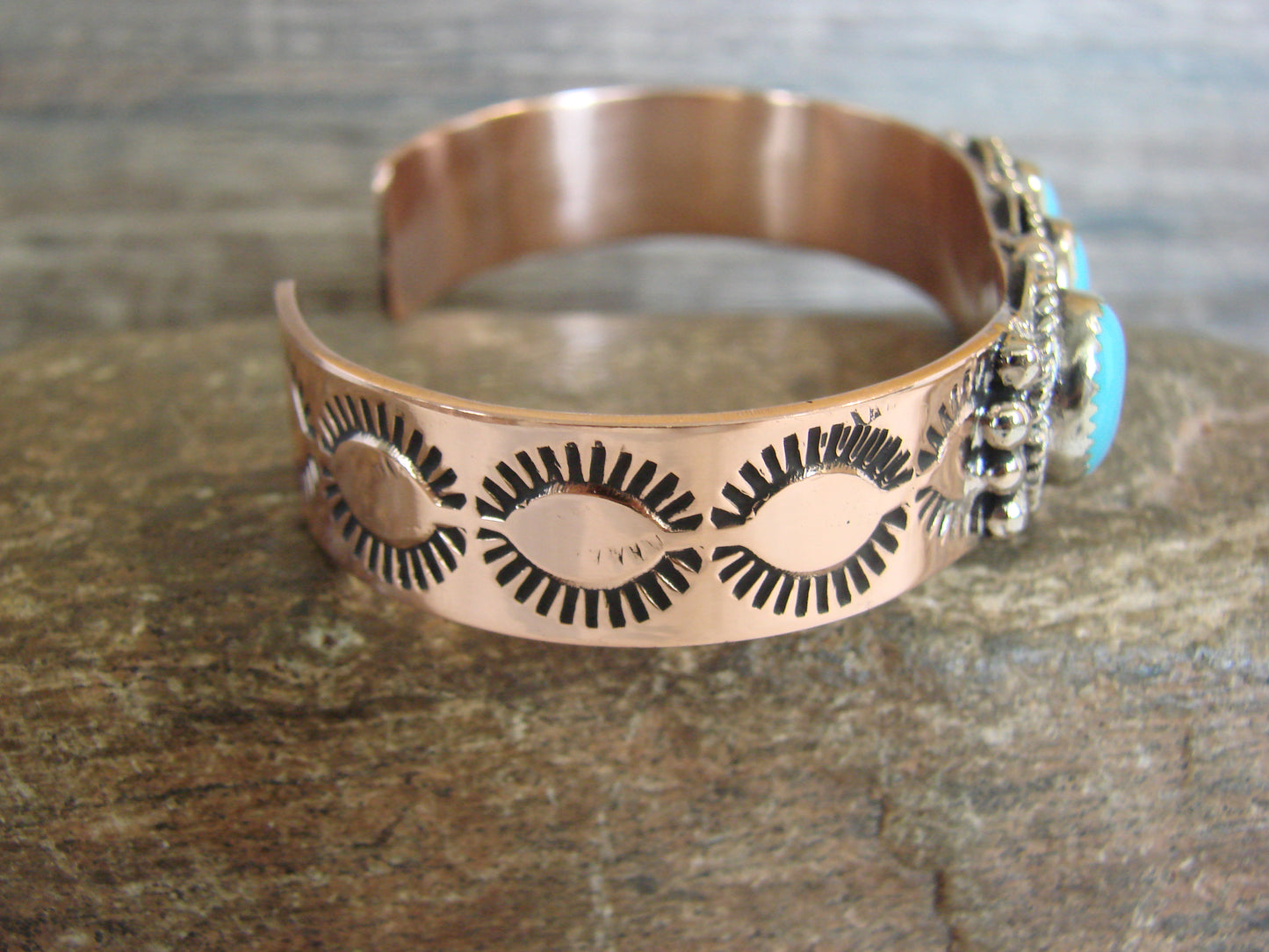Native American Copper & Turquoise Bracelet by Cleveland