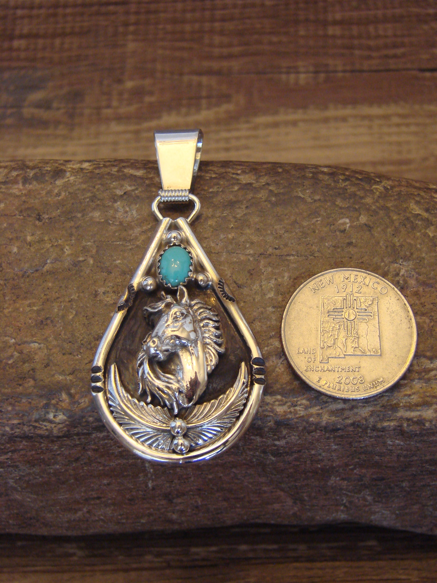 Native American Sterling Silver & Turquoise Horse Pendant - Morgan