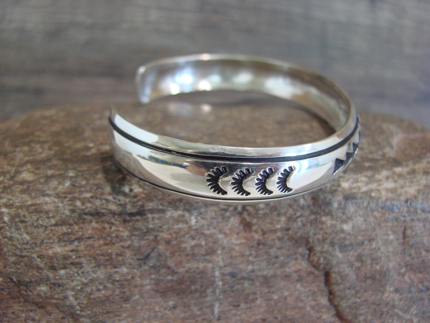 Native American Sterling Silver 3/8" Petroglyph Bracelet by Singer