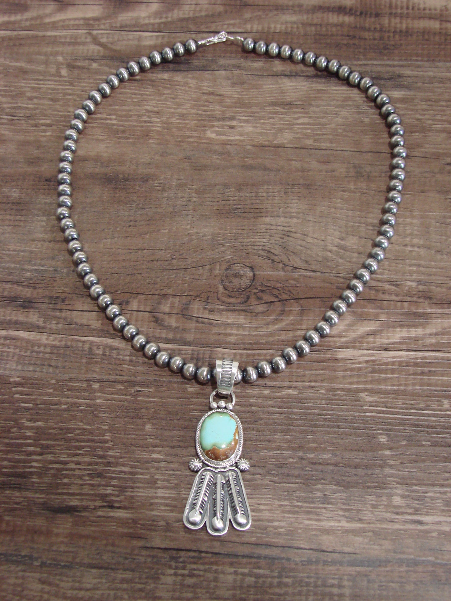 Native American 18" Sterling Silver & Turquoise Navajo Pearl Necklace By Betone
