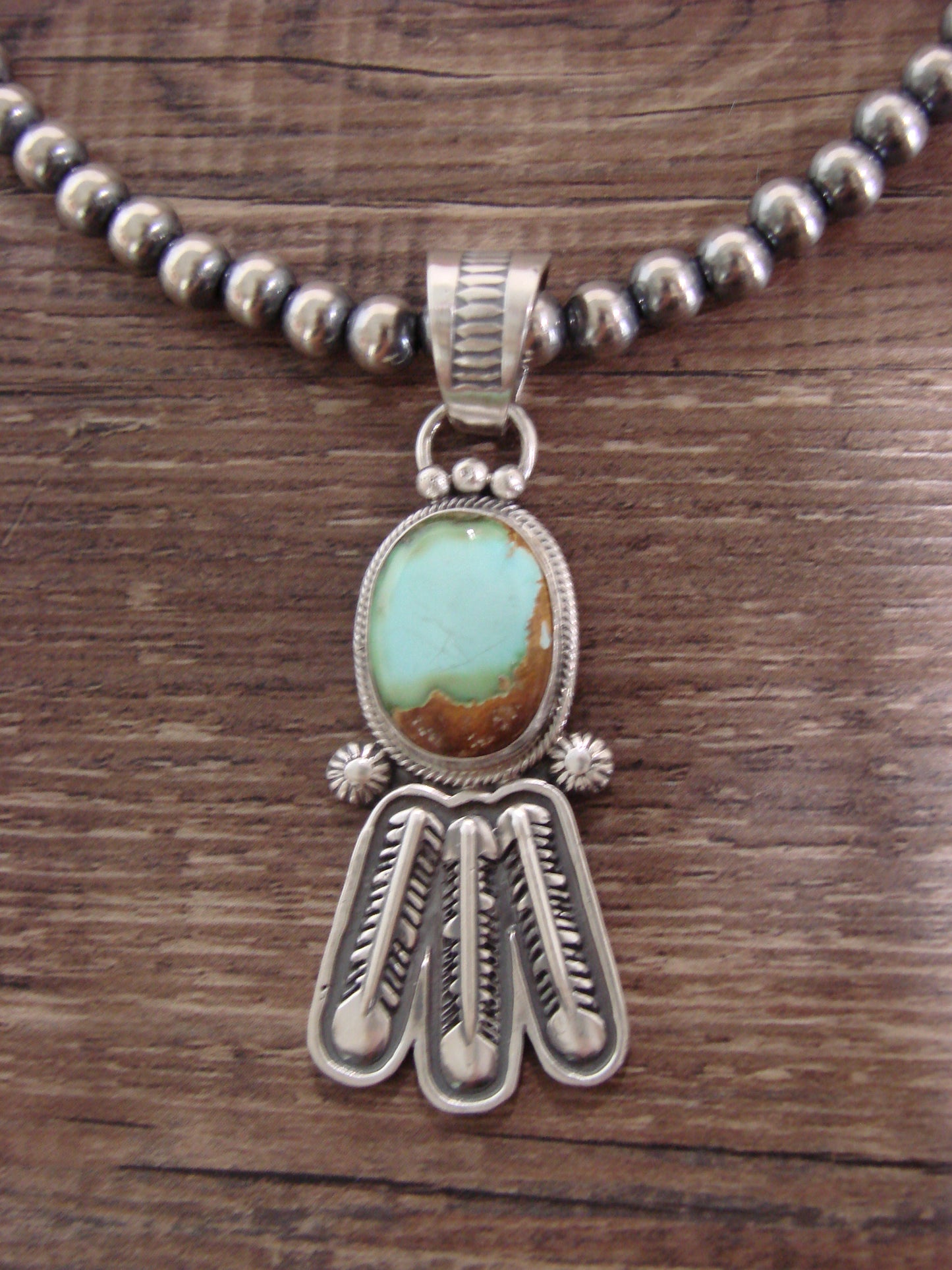 Native American 18" Sterling Silver & Turquoise Navajo Pearl Necklace By Betone