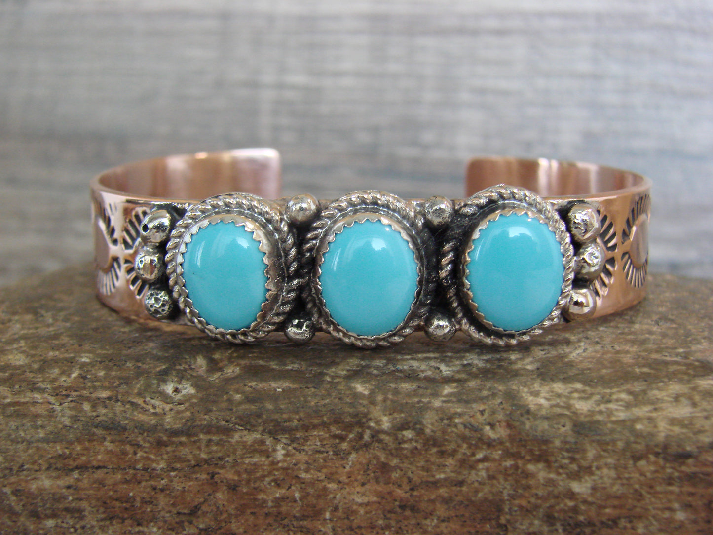 Native American Copper & Turquoise Bracelet by Cleveland