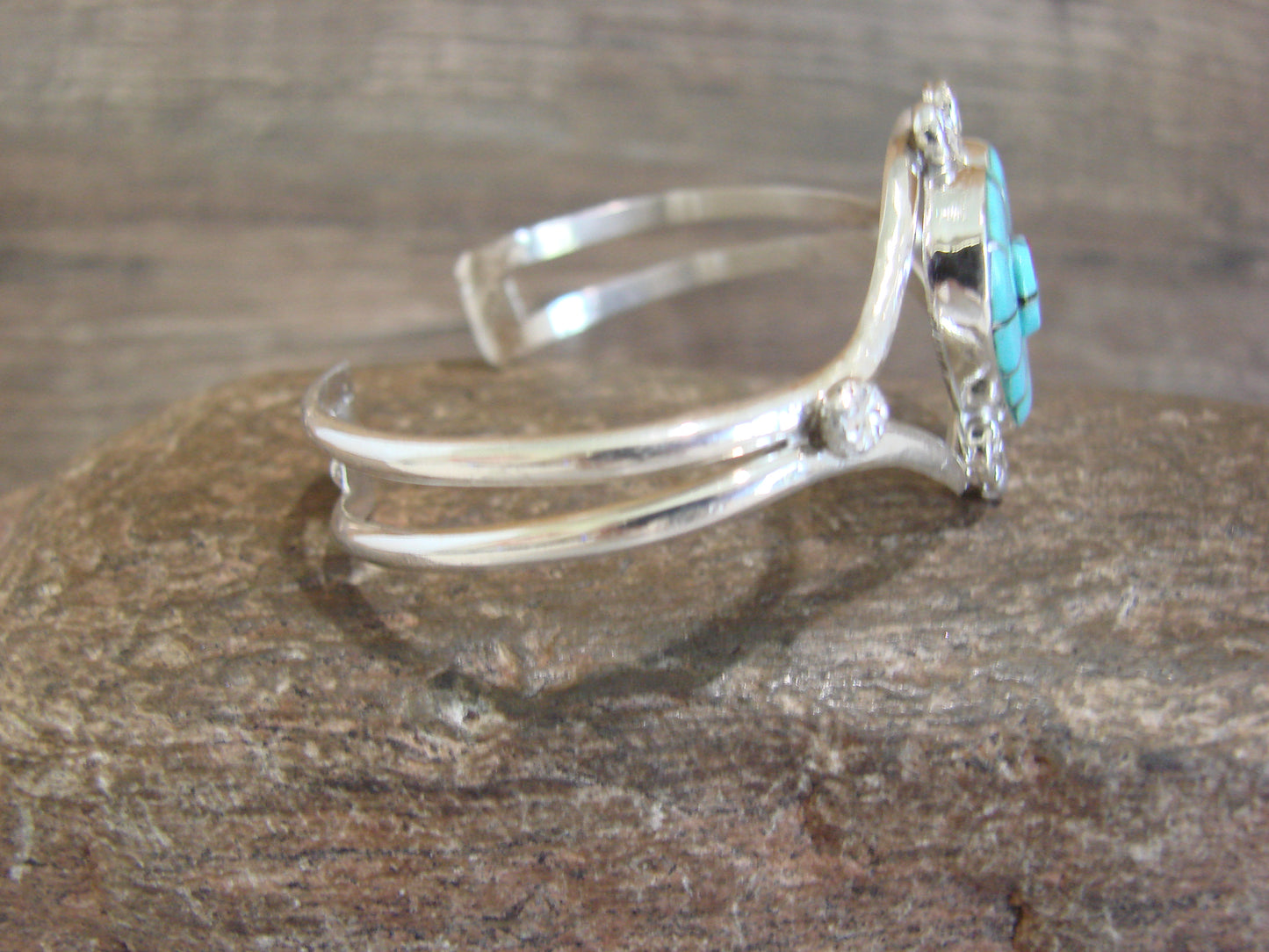 Native American Sterling Silver & Turquoise Heart Sunface Bracelet -Ola
