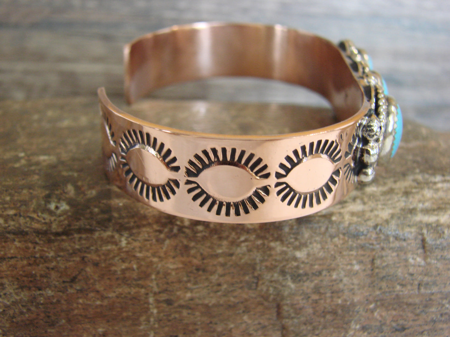 Native American Copper & Turquoise Bracelet by Cleveland