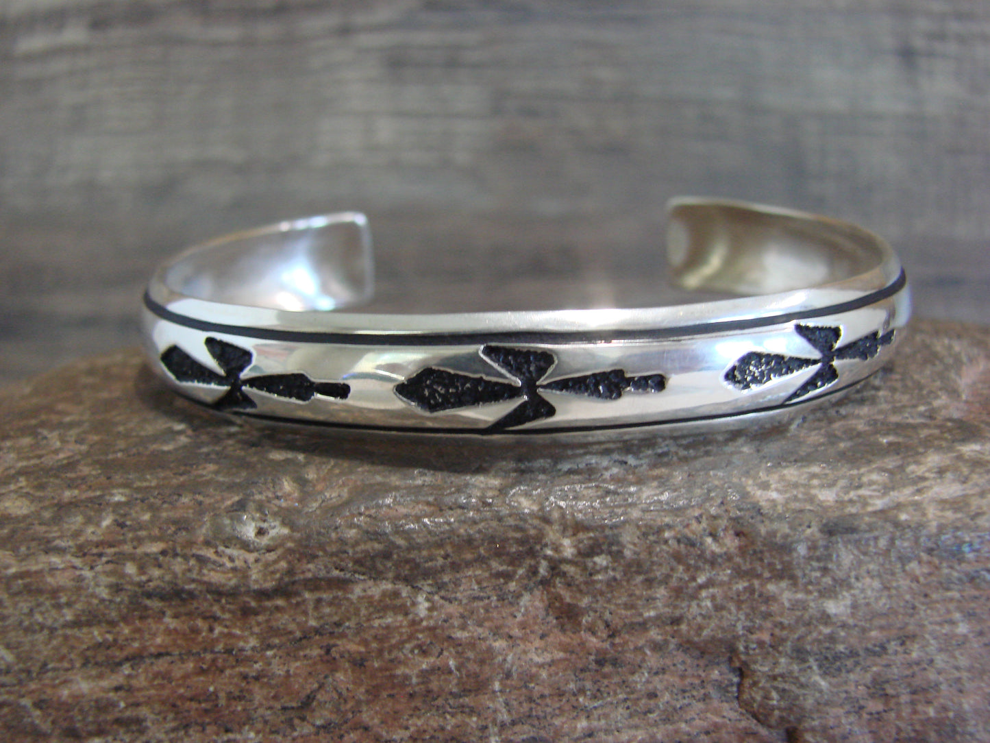 Native American Sterling Silver 3/8" Petroglyph Bracelet by Singer