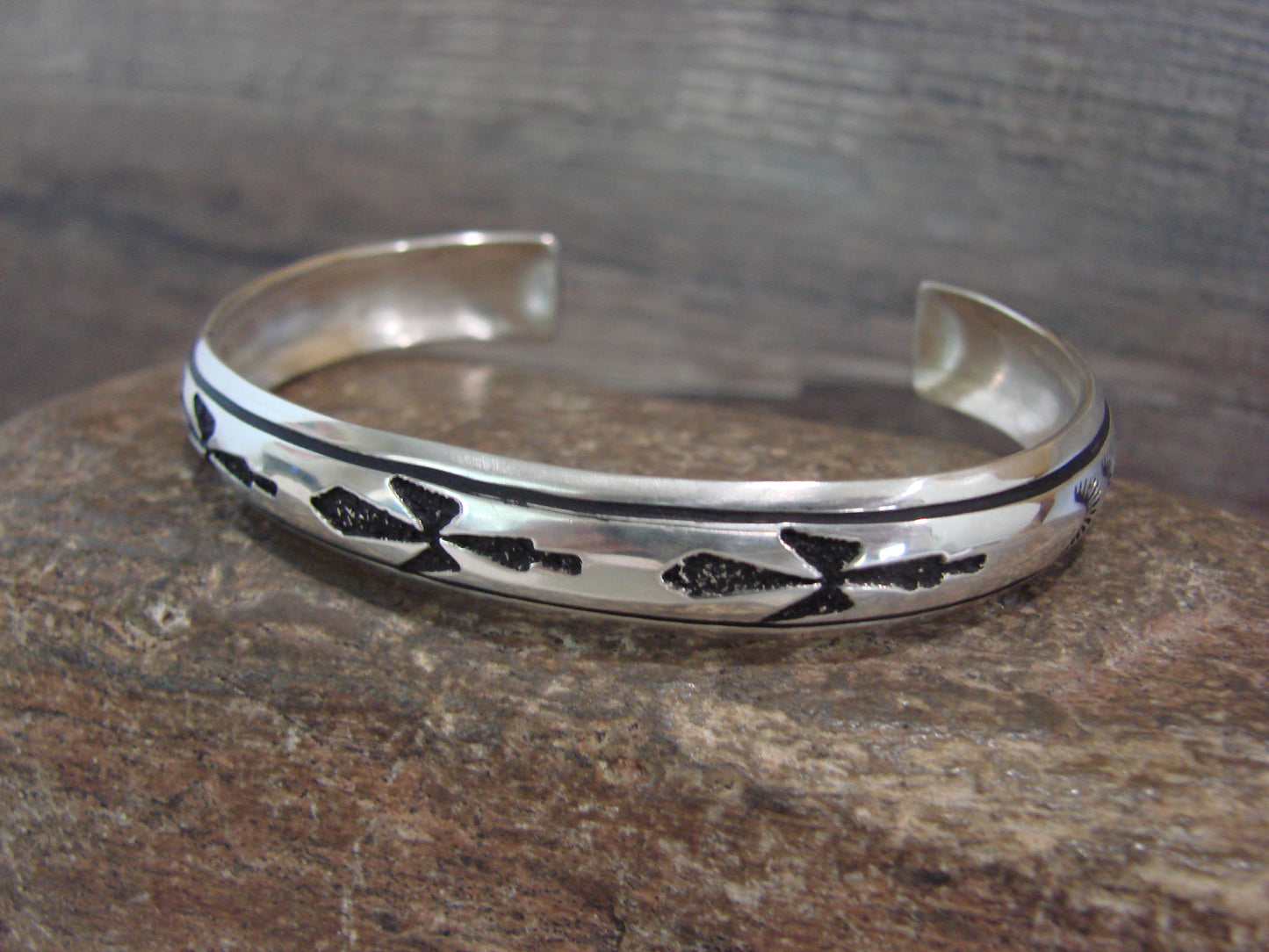 Native American Sterling Silver 3/8" Petroglyph Bracelet by Singer