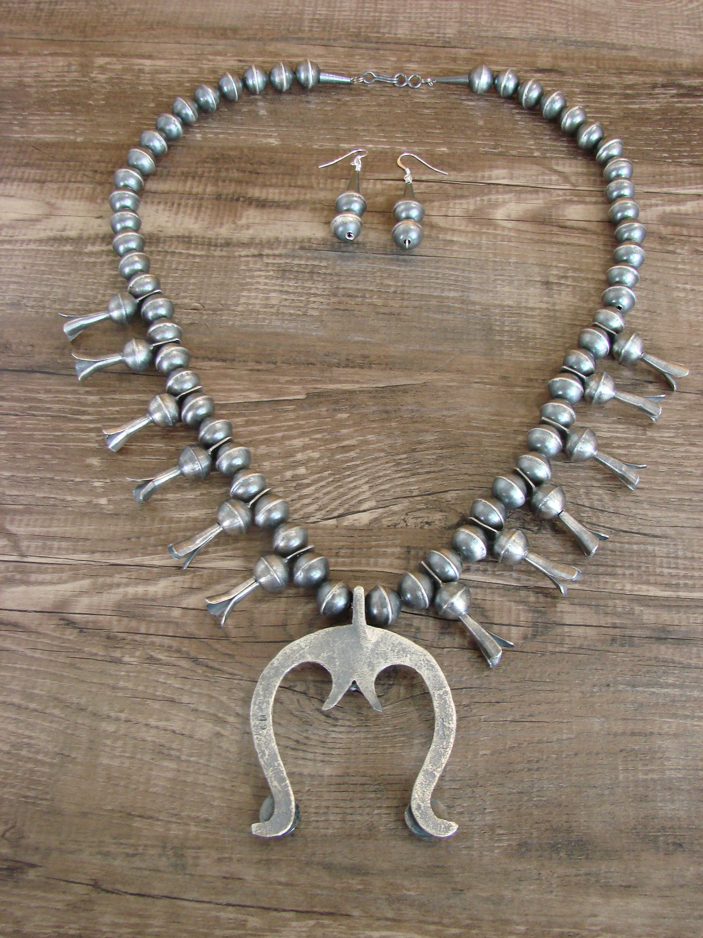 Native American Sterling Silver & Turquoise Squash Blossom Necklace Set by Martin