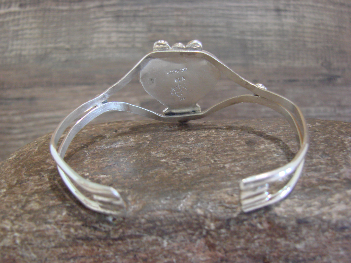 Native American Sterling Silver & Turquoise Heart Sunface Bracelet -Ola