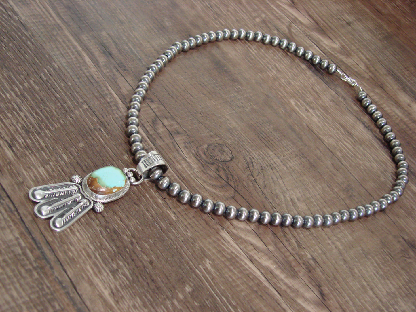 Native American 18" Sterling Silver & Turquoise Navajo Pearl Necklace By Betone