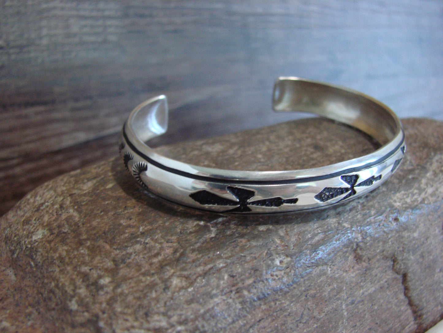 Native American Sterling Silver 3/8" Petroglyph Bracelet by Singer