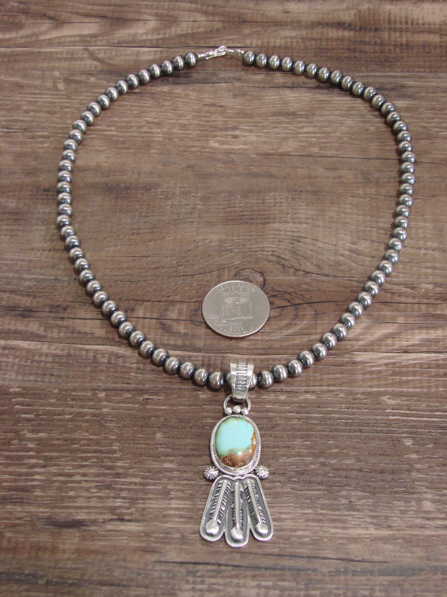 Native American 18" Sterling Silver & Turquoise Navajo Pearl Necklace By Betone