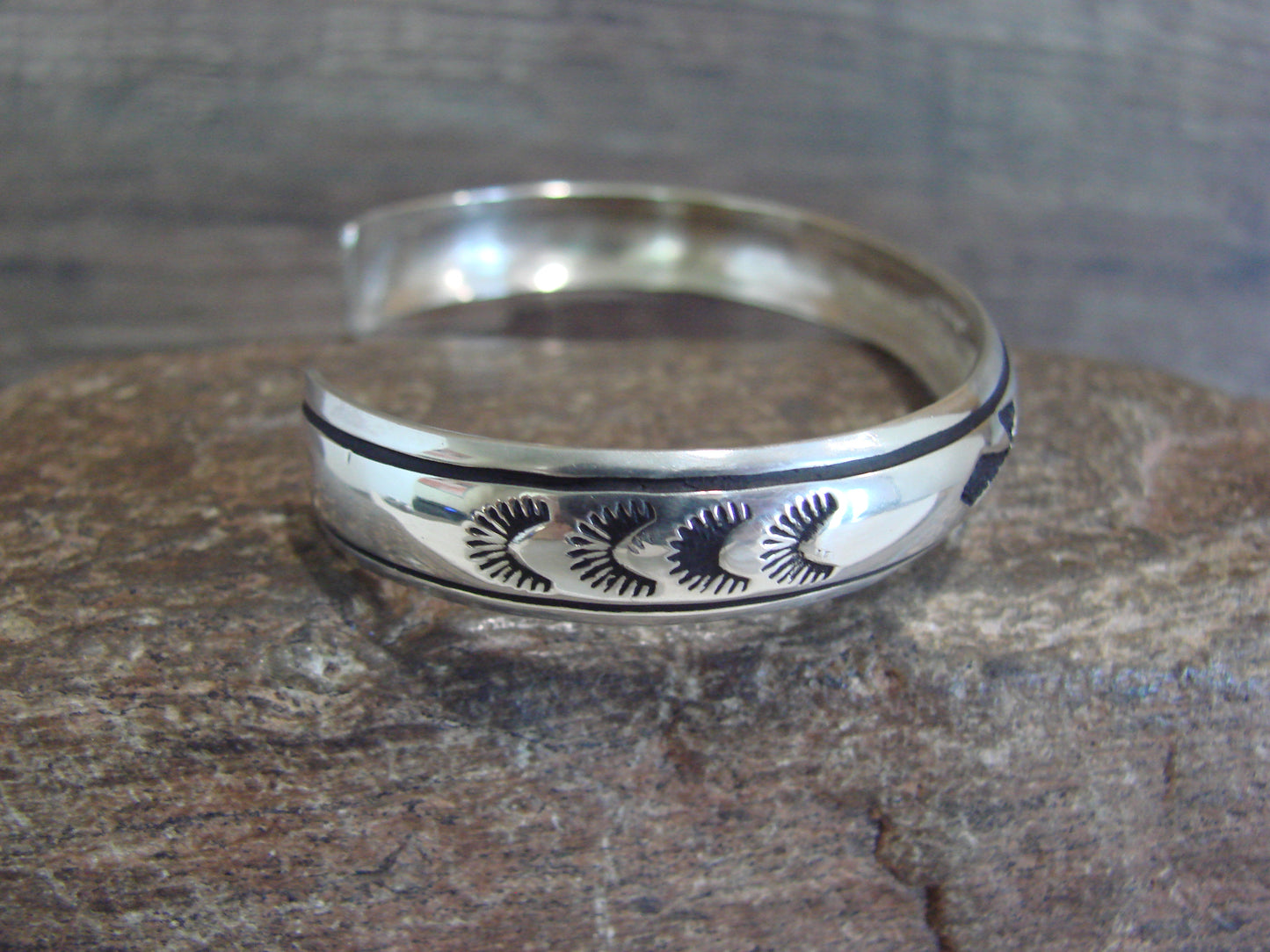 Native American Sterling Silver 3/8" Petroglyph Bracelet by Singer