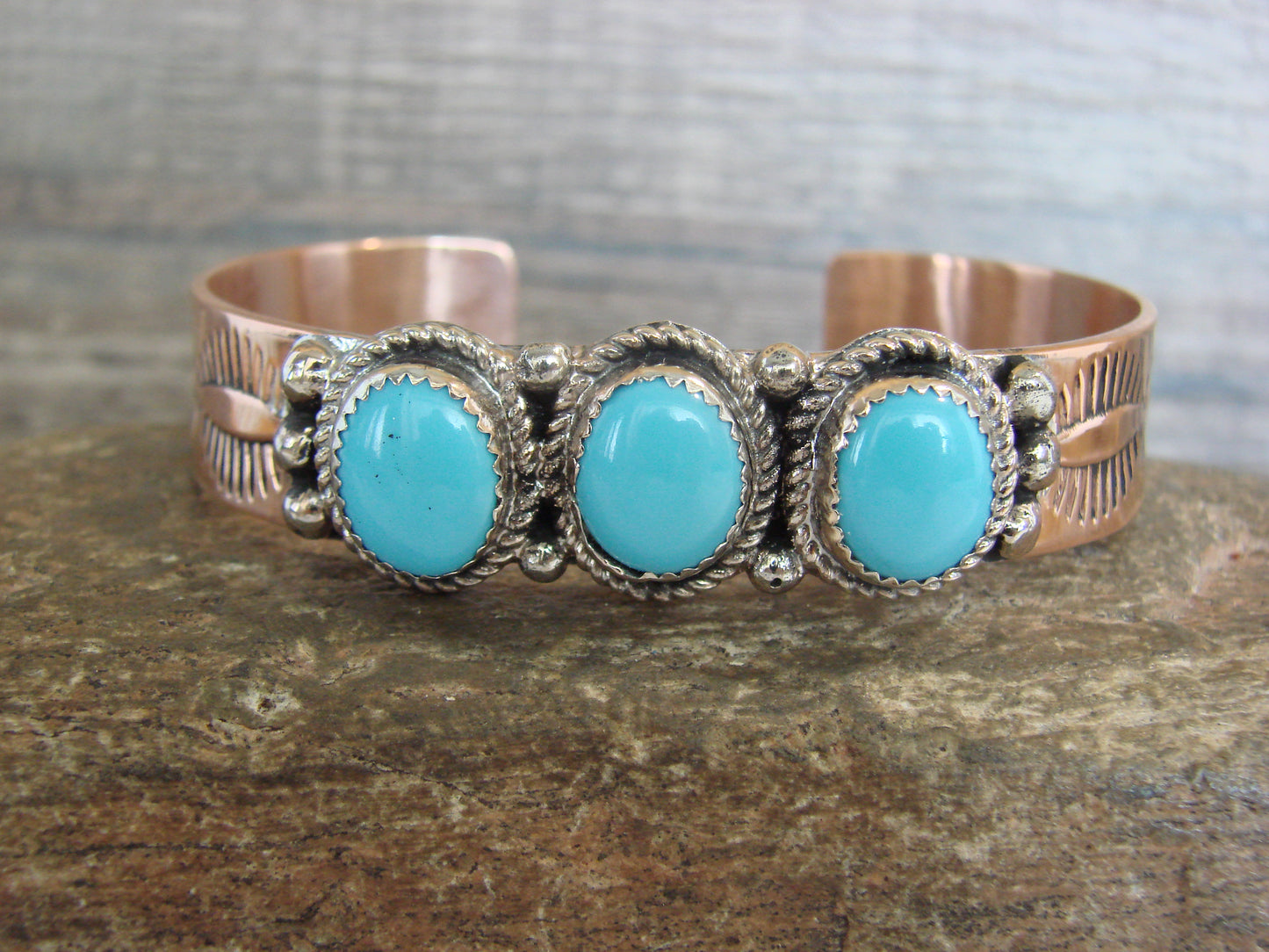 Native American Copper & Turquoise Bracelet by Cleveland