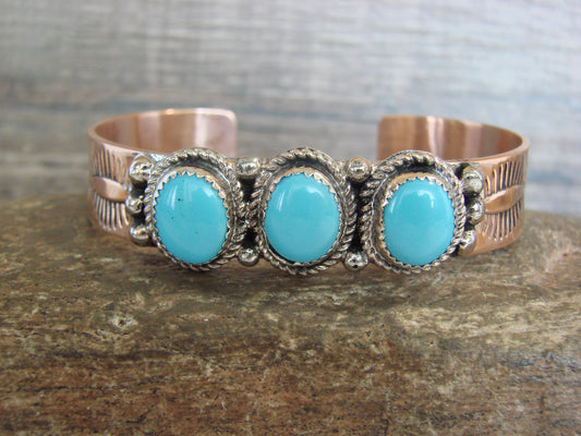 Native American Copper & Turquoise Bracelet by Cleveland