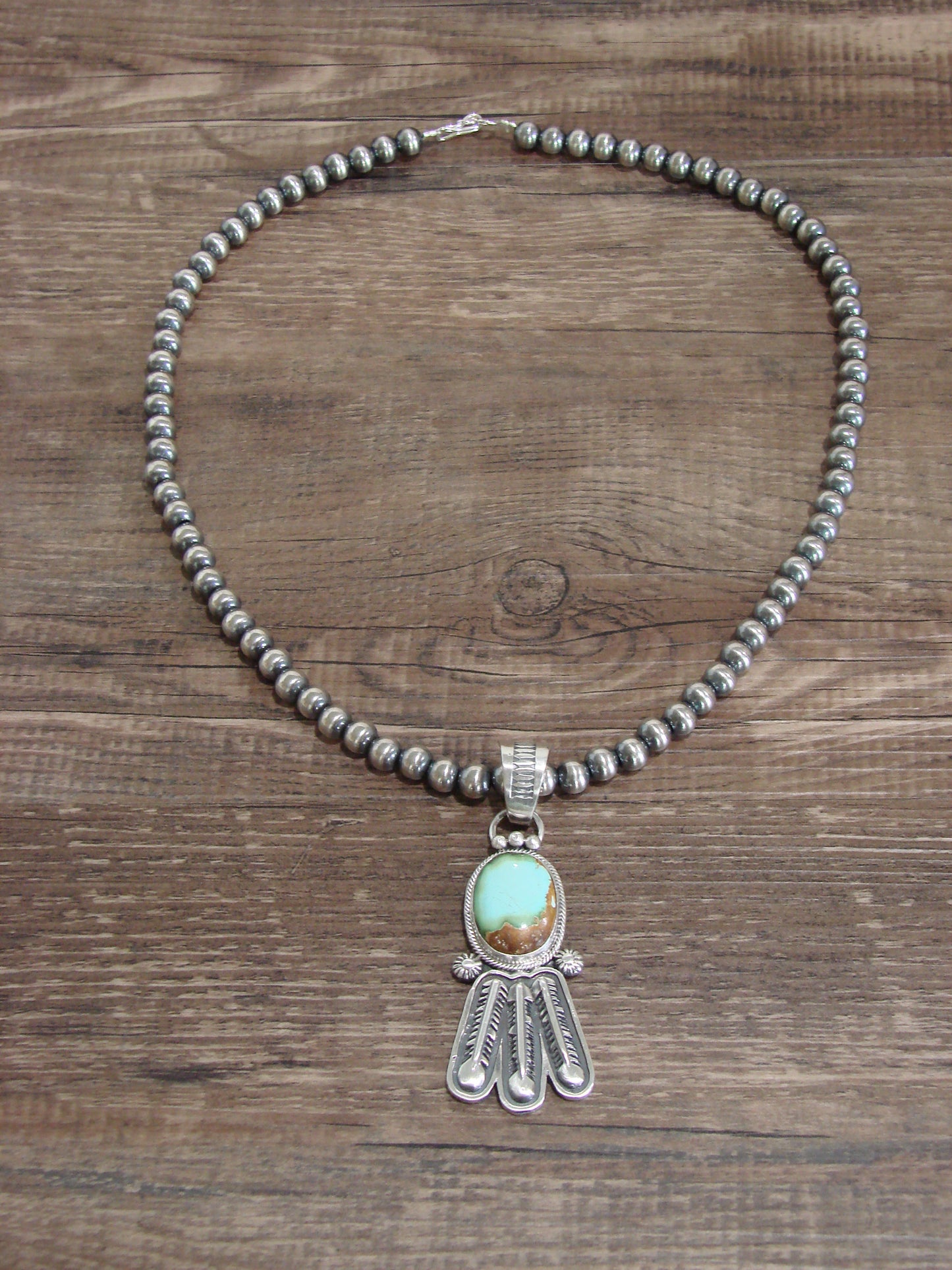 Native American 18" Sterling Silver & Turquoise Navajo Pearl Necklace By Betone
