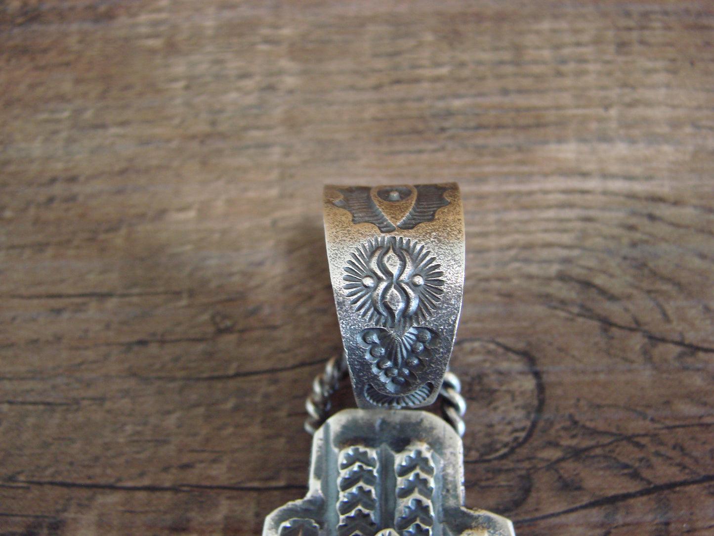 Native American Cast Sterling Silver & Turquoise Zia Pendant Signed Billah
