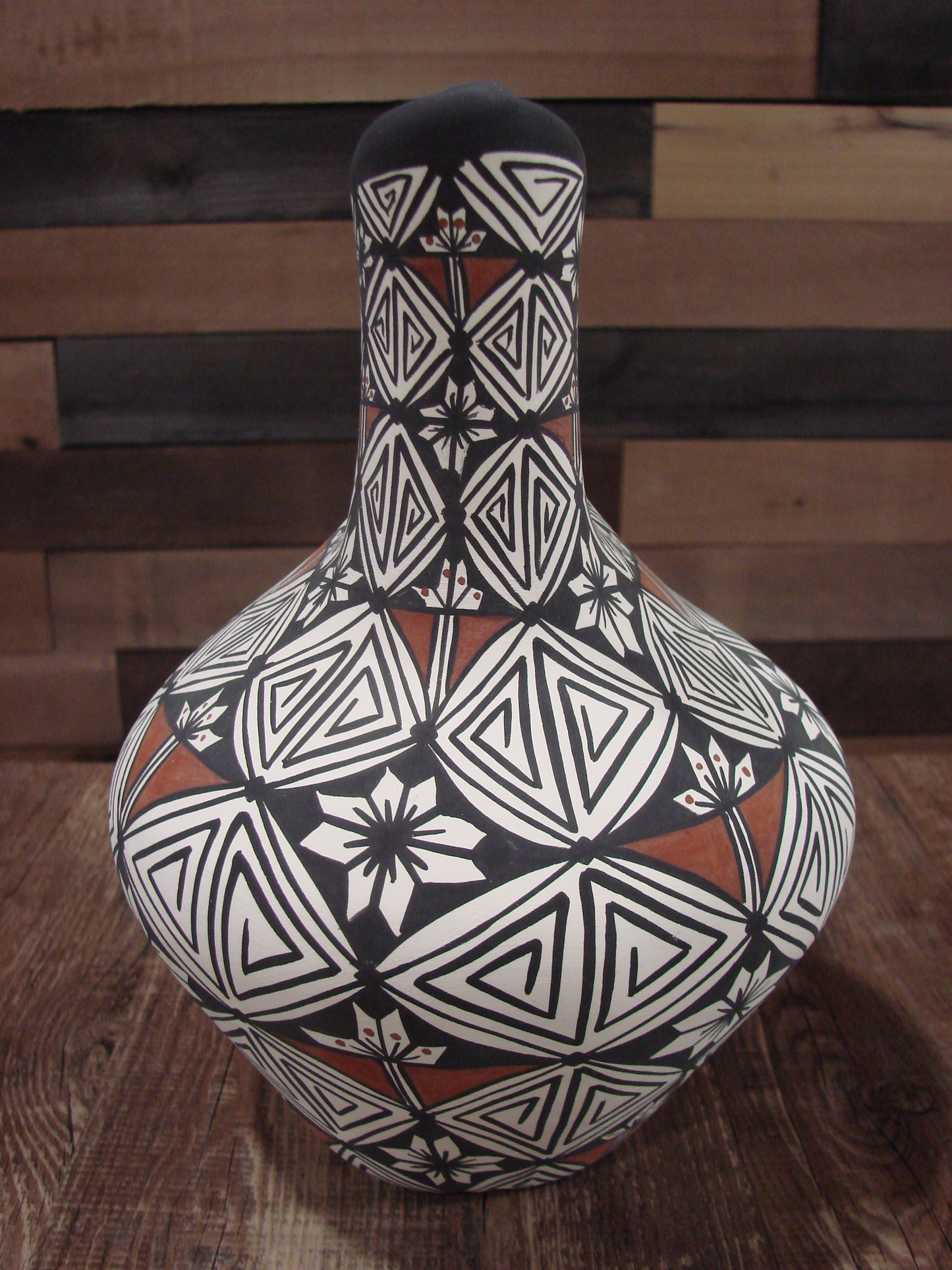Native American Fine Line Hand Painted Wedding Vase by M. Lukee