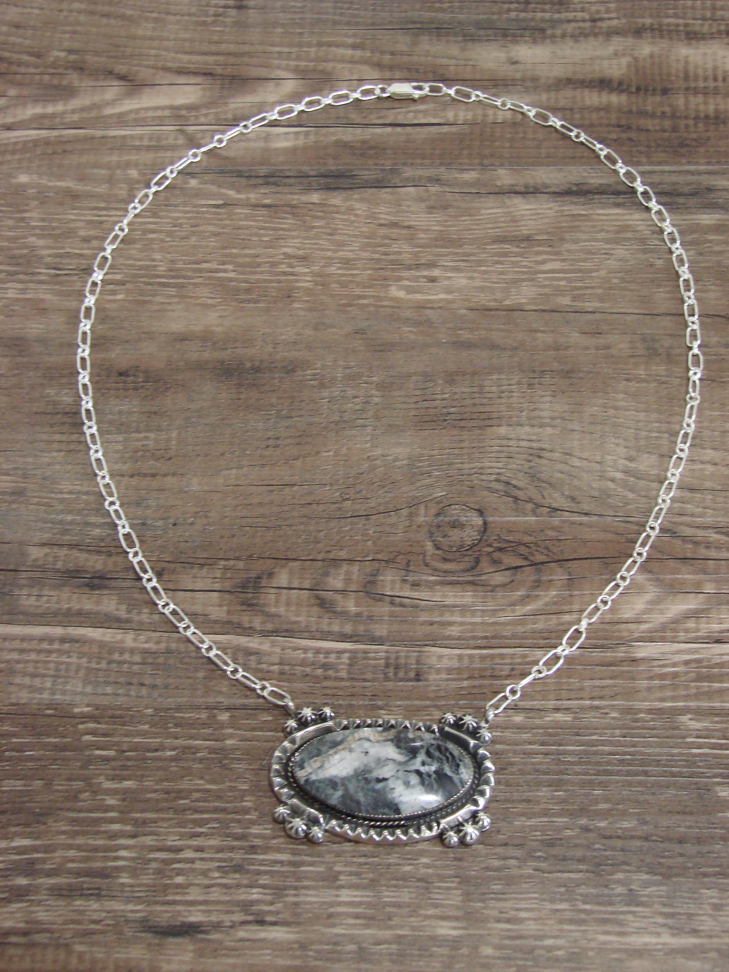 Native American 20" Sterling Silver & White Buffalo Turquoise Necklace by Belin