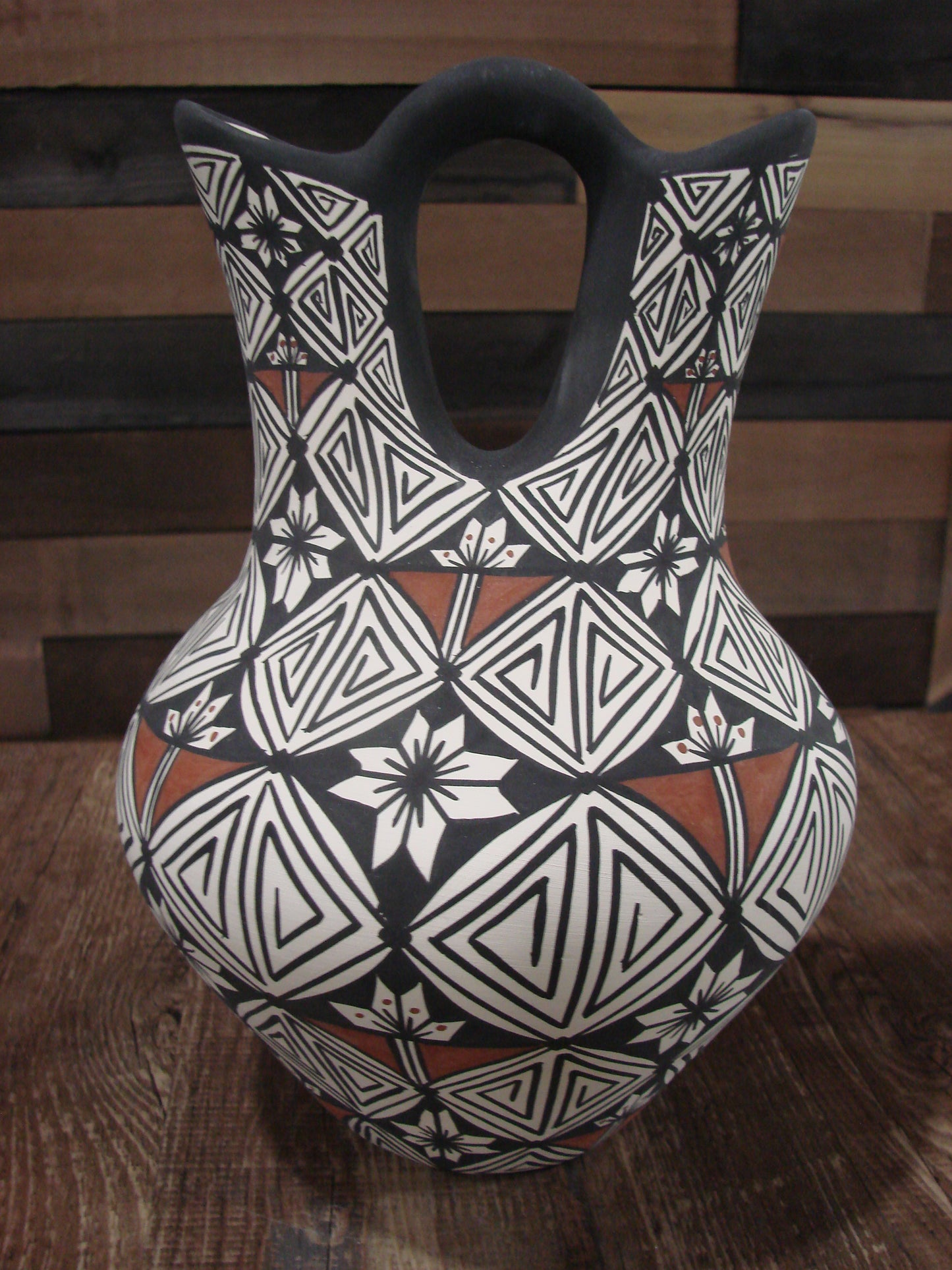 Native American Fine Line Hand Painted Wedding Vase by M. Lukee