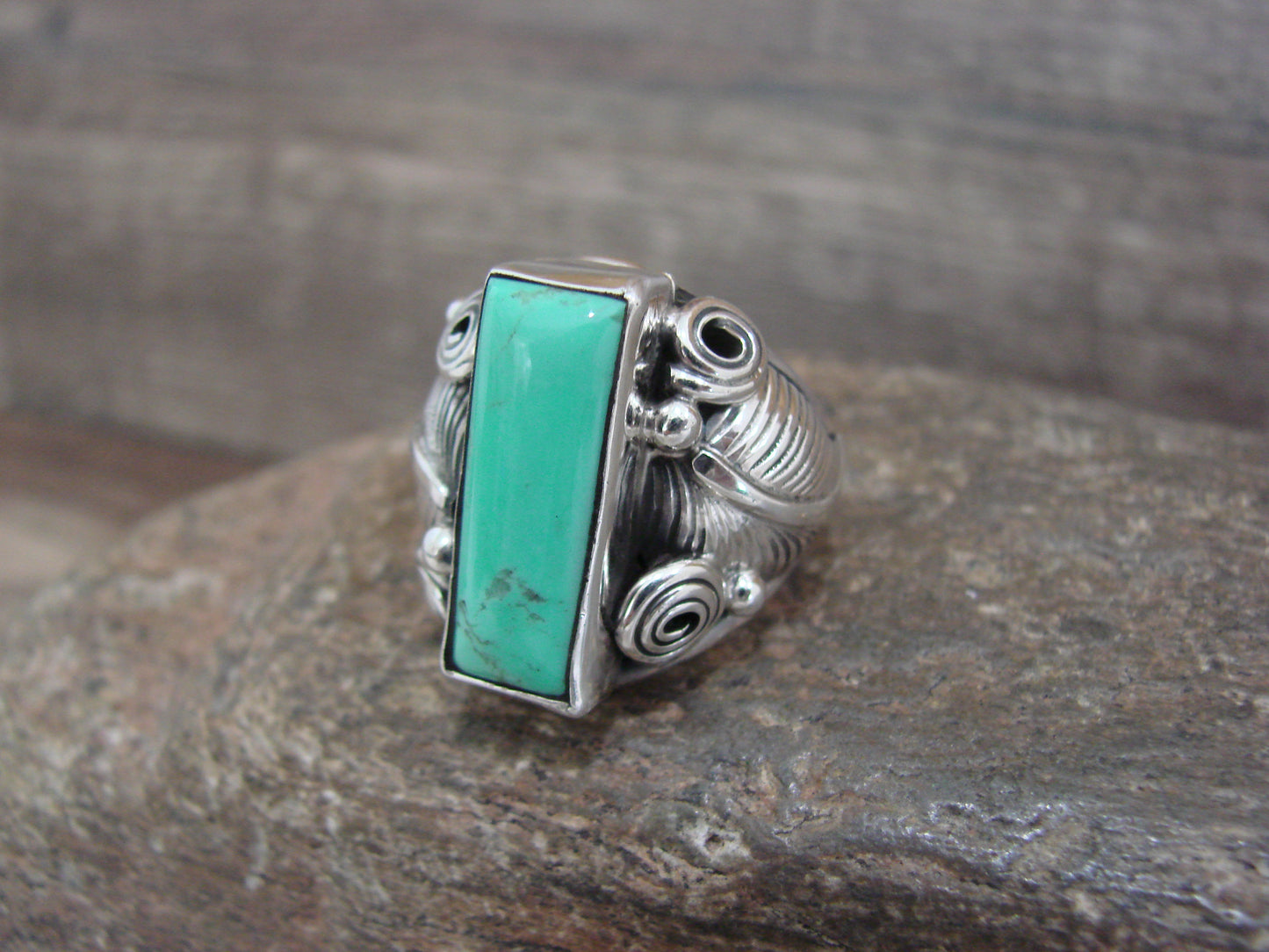 Navajo Sterling Silver & Turquoise Feather Ring by D. Morgan - Size 6.5