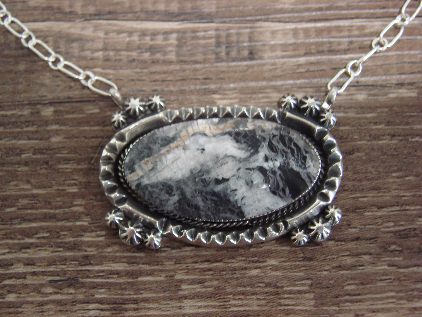 Native American 20" Sterling Silver & White Buffalo Turquoise Necklace by Belin