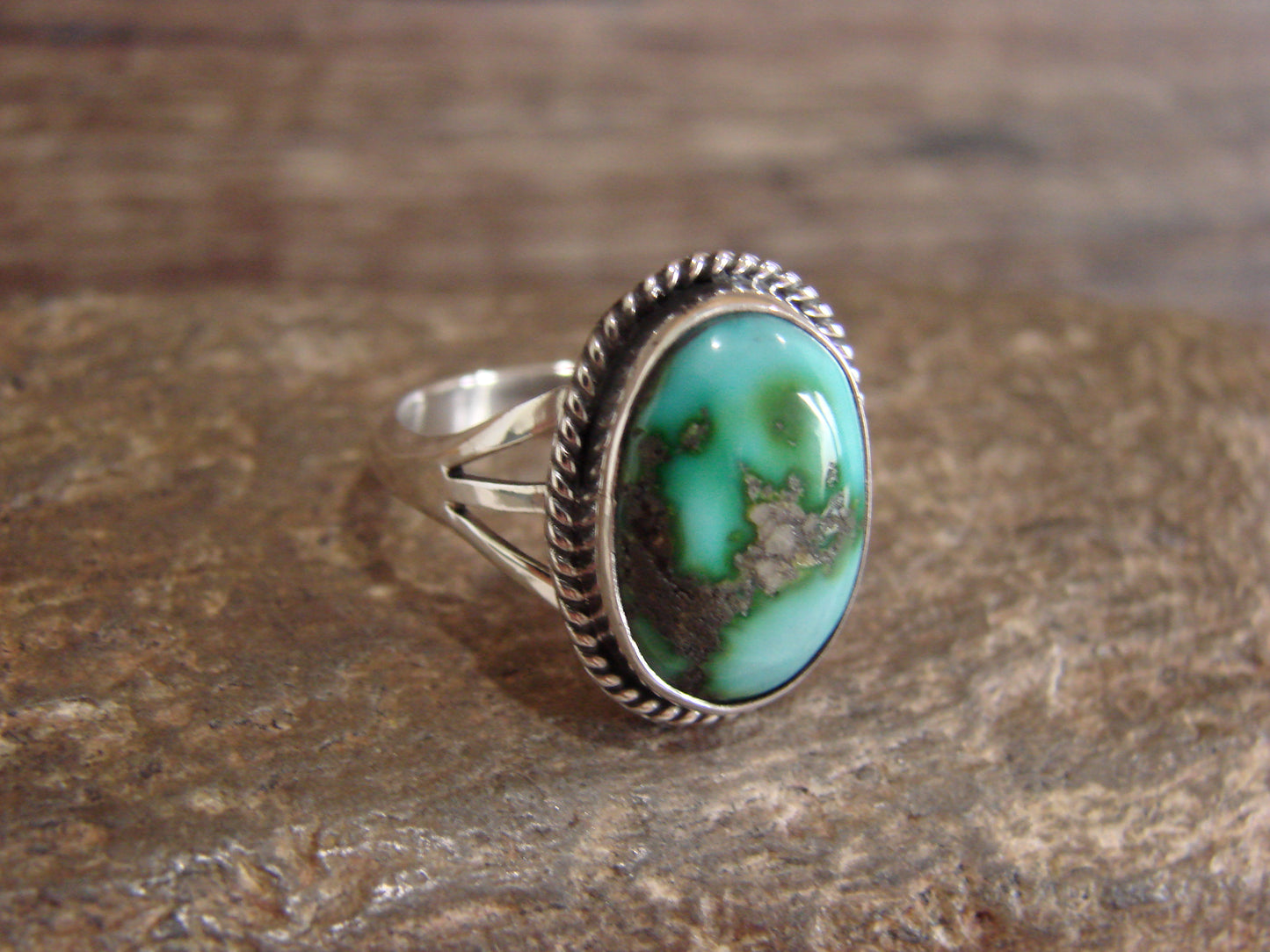 Native American Sterling Silver & Sonoran Turquoise Ring by Saunders - Size 8