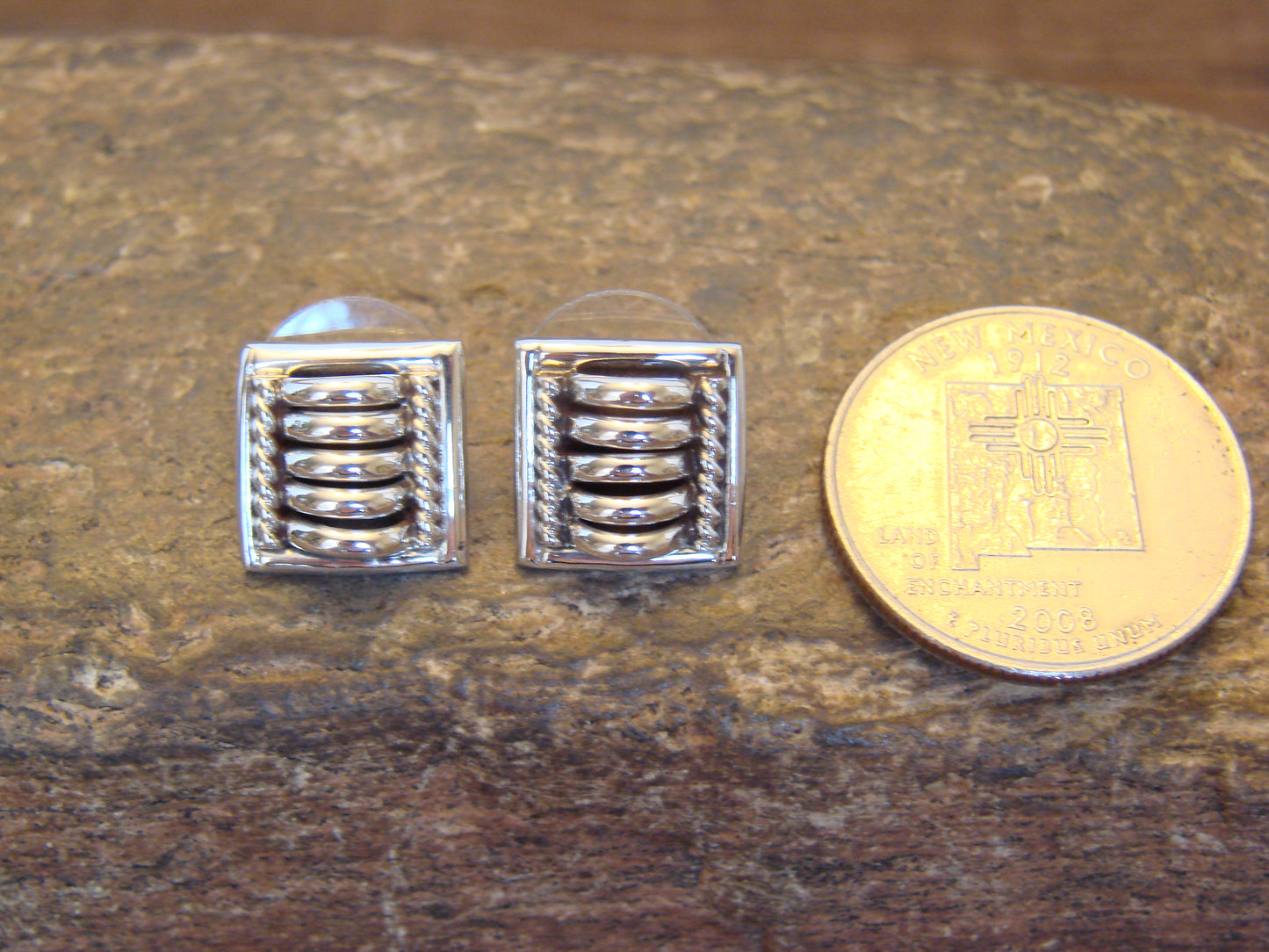 Native American Indian Sterling Silver Ribbed Post Earrings by Charley