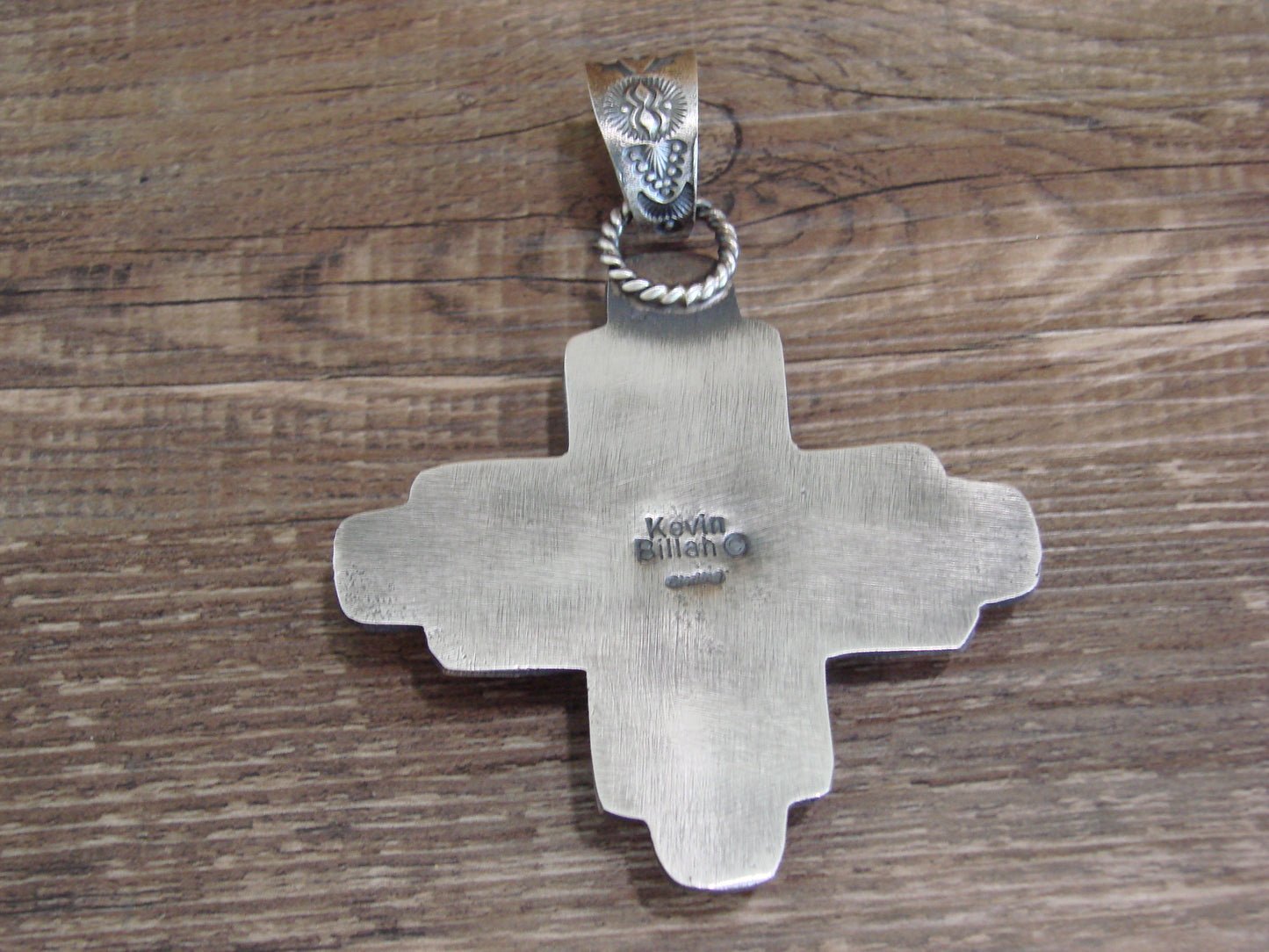 Native American Cast Sterling Silver & Turquoise Zia Pendant Signed Billah