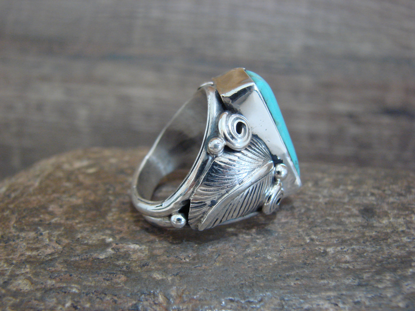 Navajo Sterling Silver & Turquoise Feather Ring by D. Morgan - Size 6.5