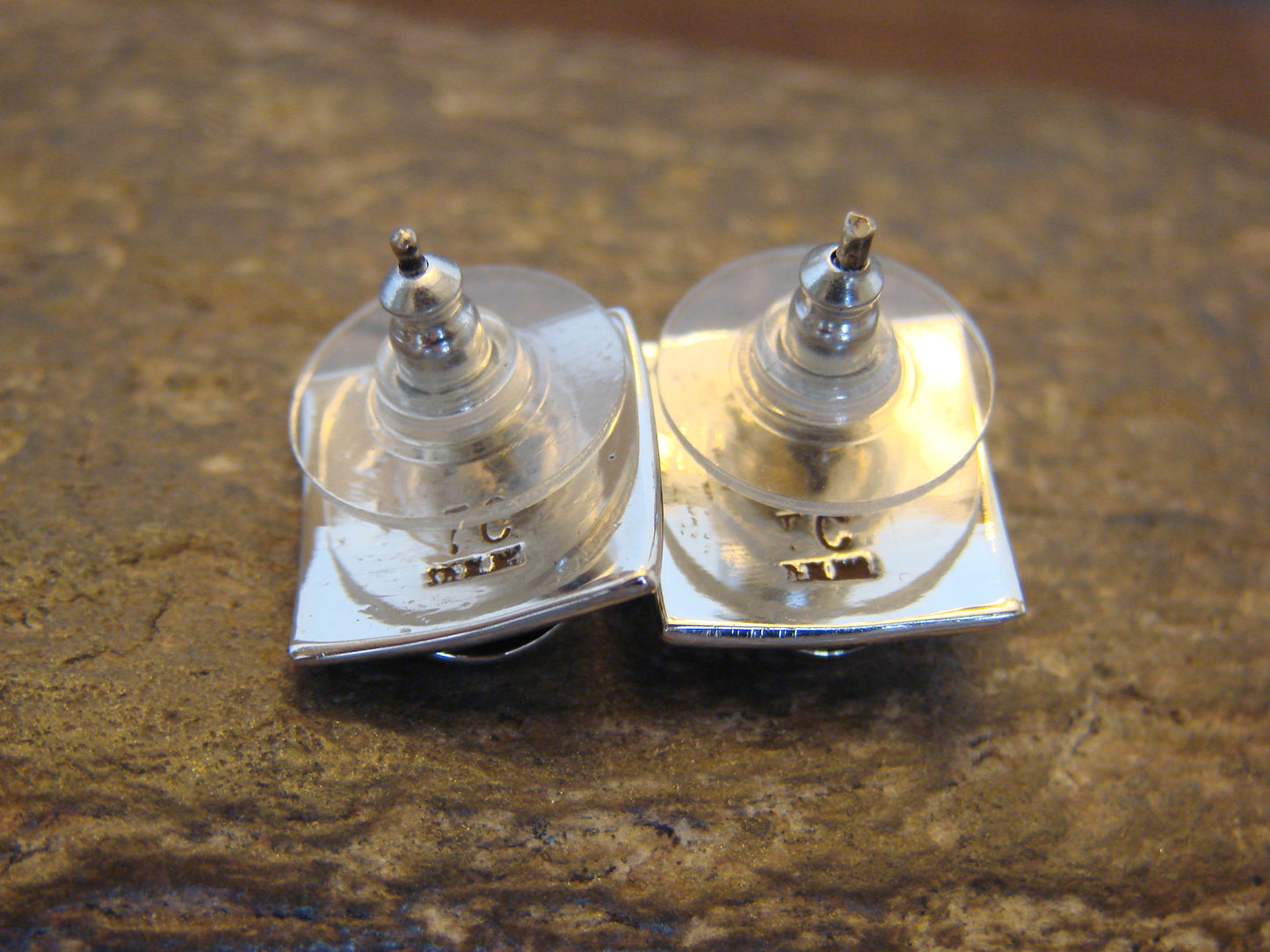 Native American Indian Sterling Silver Ribbed Post Earrings by Charley