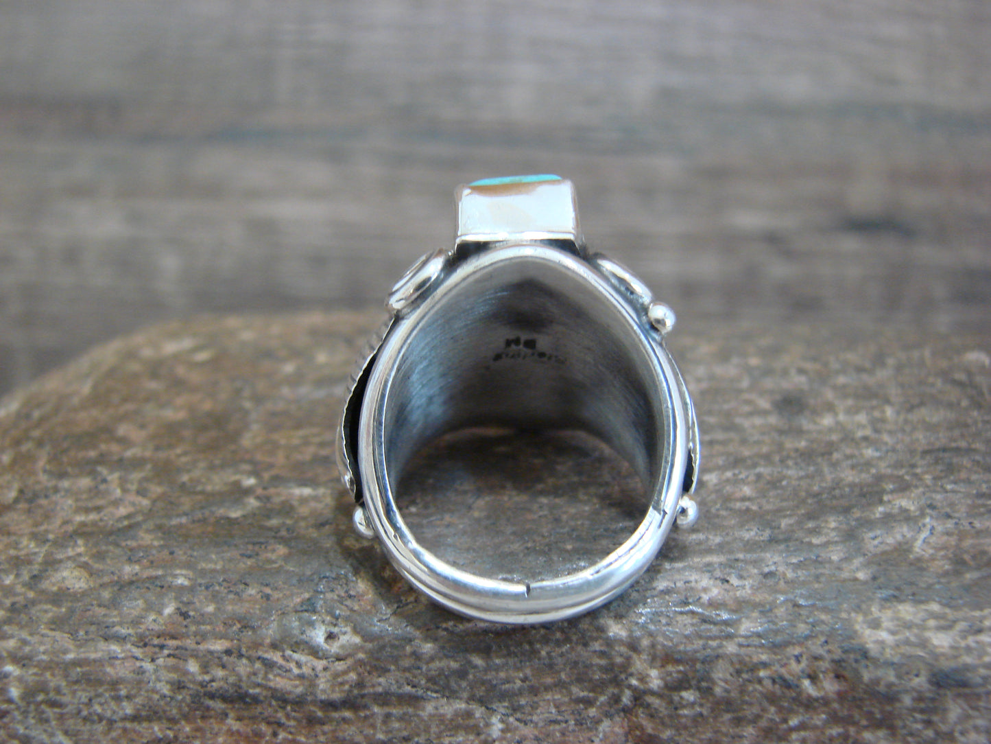 Navajo Sterling Silver & Turquoise Feather Ring by D. Morgan - Size 6.5